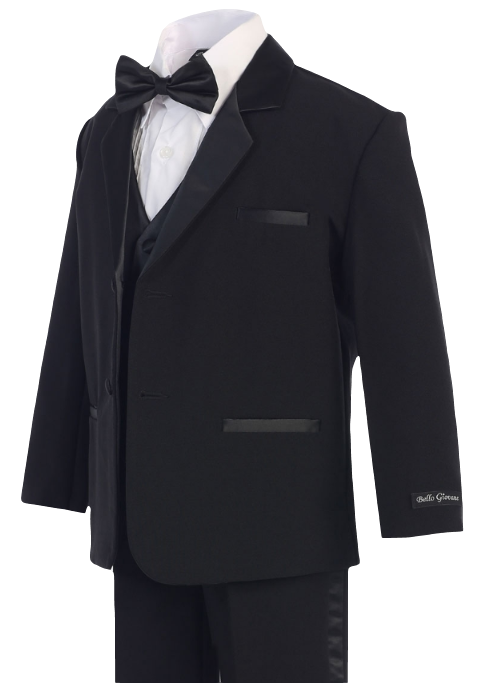 Boys Black Tuxedo Suit - Formal Wear for Weddings, Prom & Special Occasions | Classic Slim Fit Kids Suit with Shirt & Bow Tie