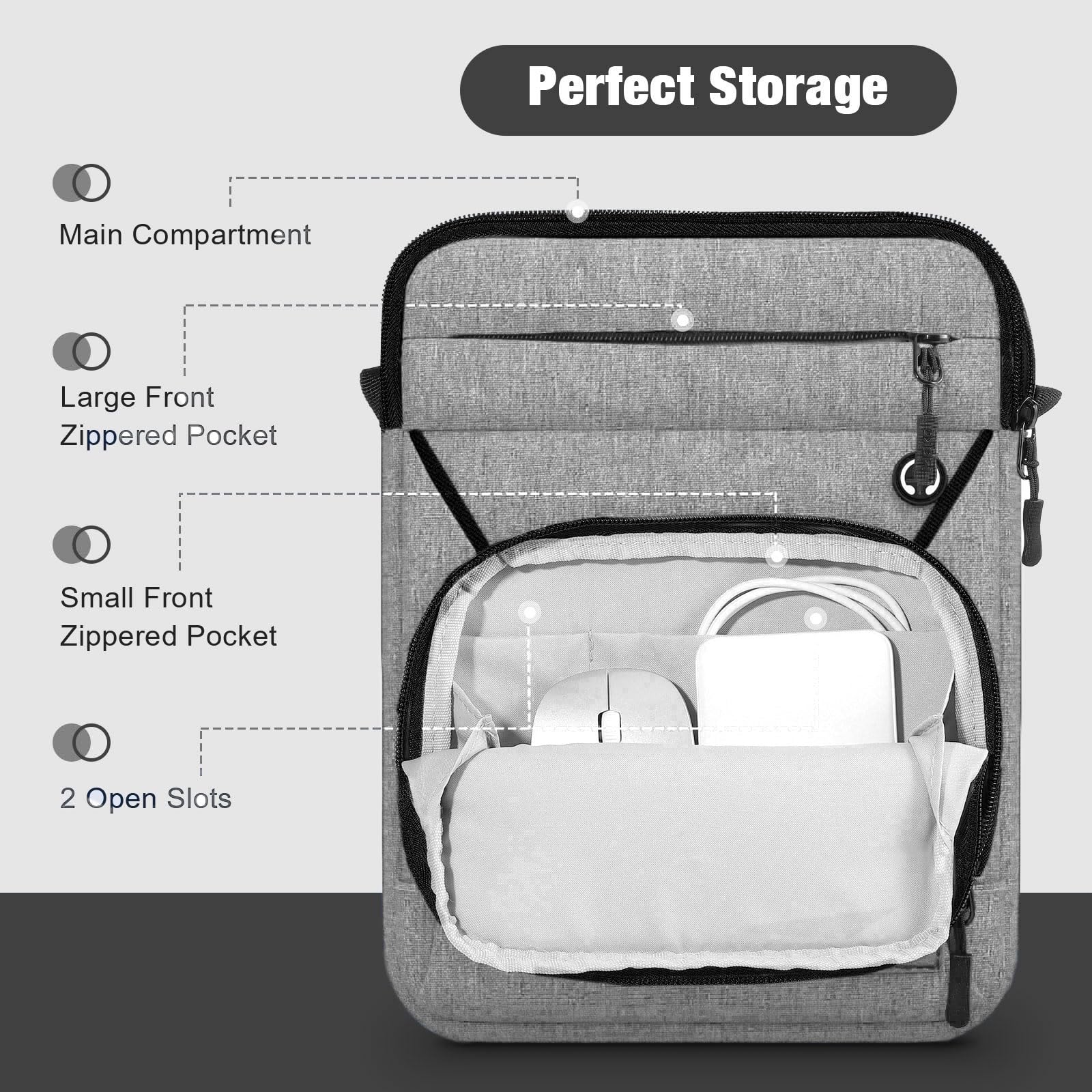 MoKo 9-11 Inch Tablet Sleeve with Multiple Pockets - Light Grey Shoulder Bag for iPad Air 5 (2022), iPad 9/8/7th Gen, iPad Air 4/3, Samsung Galaxy Tab S9/S8 11