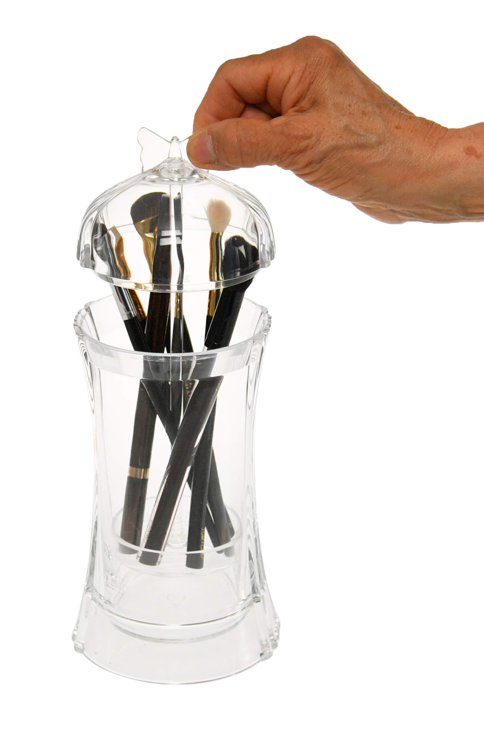 Butterfly Acrylic Makeup Brush Holder - Cosmetic Brush Organizer for Bathroom Vanity & Makeup Table - Clear Apothecary Jar for Brushes, Pens & Utensils - Perfect for Home, Salon & Travel Organization