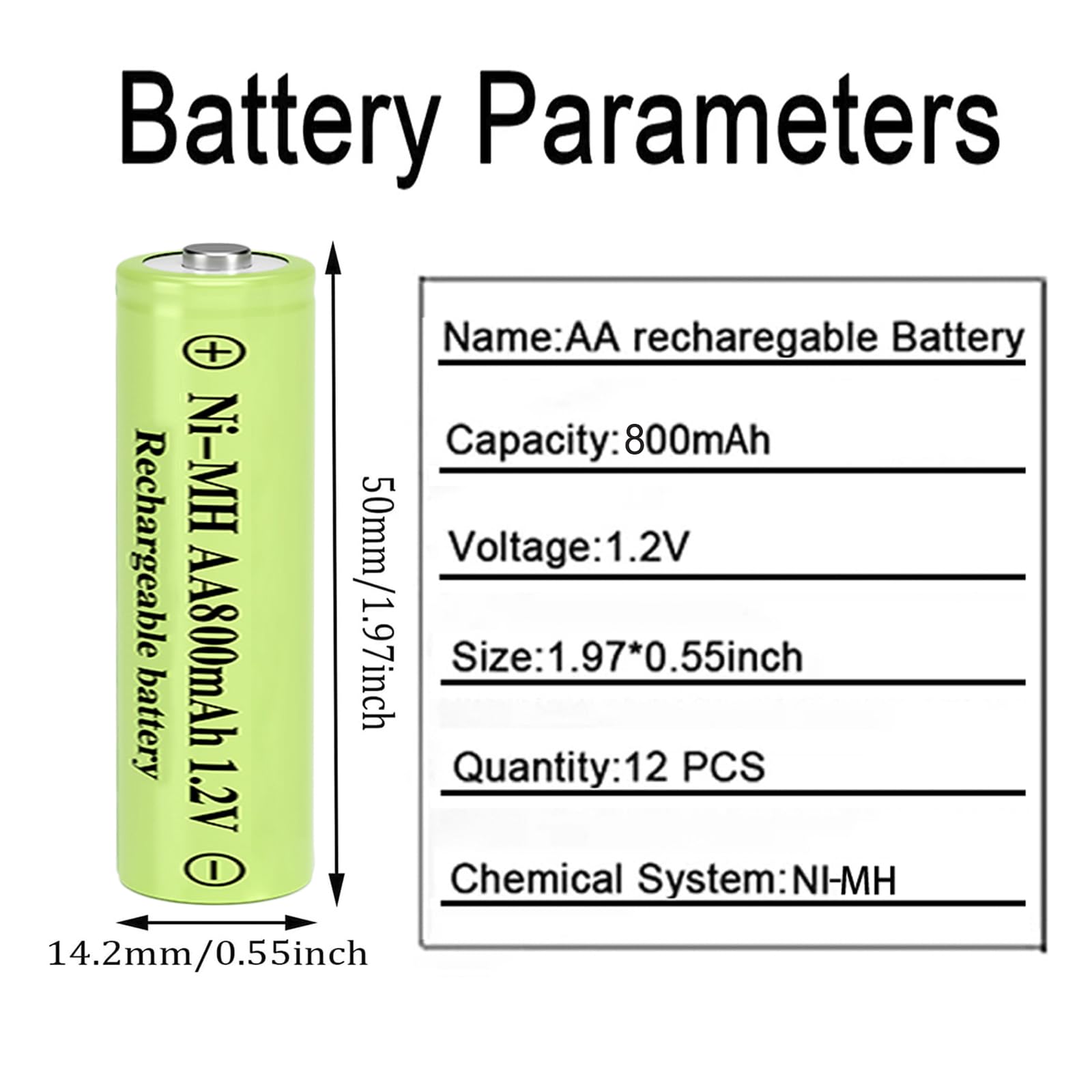 1.2V 800mAh AA Rechargeable NiMH Batteries (12-Pack) - Long Lasting Double A Batteries for Solar Lights, Outdoor String Lights, Pathway Lighting, Computer Mouse & Keyboard | Ideal for Home, Office & Garden Use