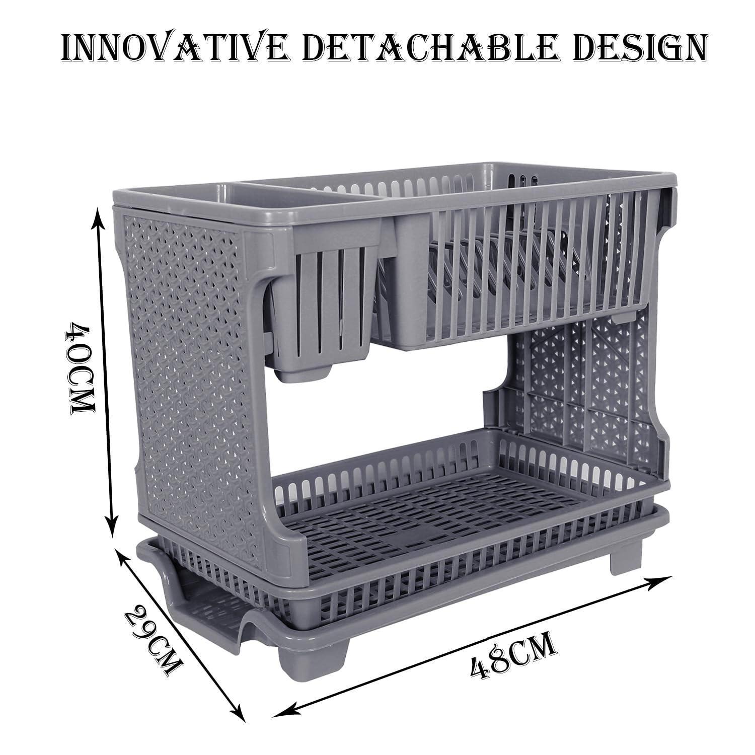 Kuber Industries Plastic Dish Drying Rack with Drainer & Tray - Space Saving Kitchen Organizer for Dishes, Utensils & Cookware | Gray | Perfect for Small Kitchens, Apartments & RVs