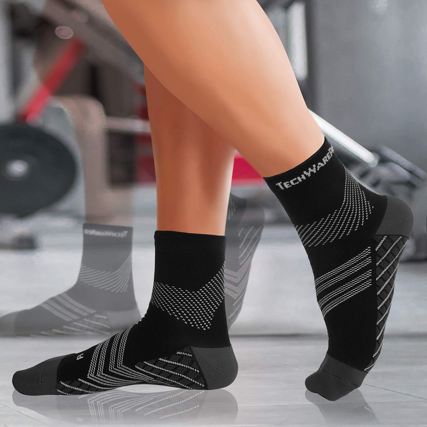 TechWare Pro Plantar Fasciitis Socks for Women & Men - Cushioned Ankle Compression Socks with Arch Support & Achilles Tendonitis Relief - Ideal for Running, Hiking, and Daily Comfort