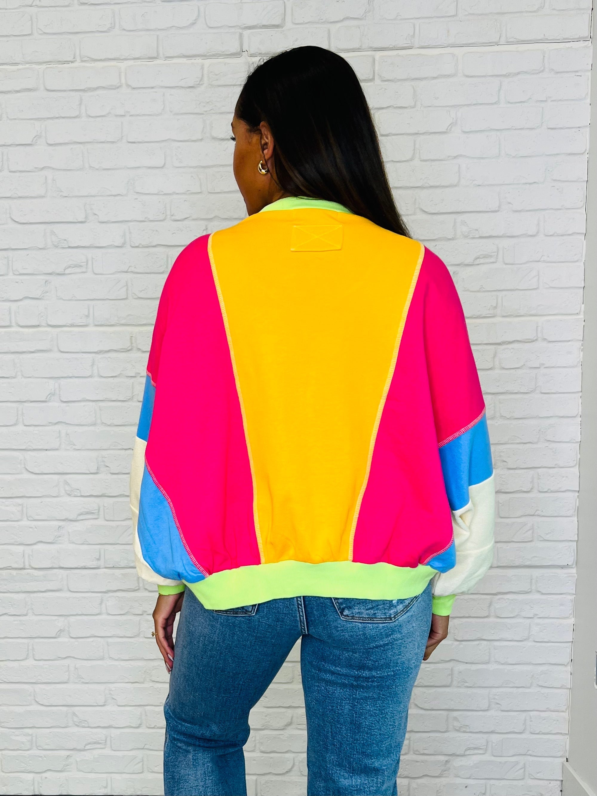 Stylish Color Block Pullover Sweatshirt for Women - Trendy Bright Color Design - Perfect for Casual Outfits, Gym Wear & Street Fashion