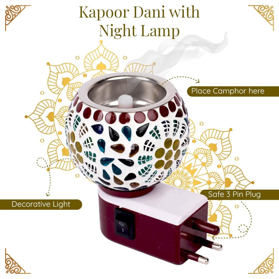 Premium Kriviya Kapoor Dani Electric Camphor Diffuser - Glass Aroma Burner with On/Off Switch & Dual Function (Lamp & Burner) - Perfect for Home Meditation, Yoga, Prayer Rooms & Aromatherapy Sessions (Model M-03)