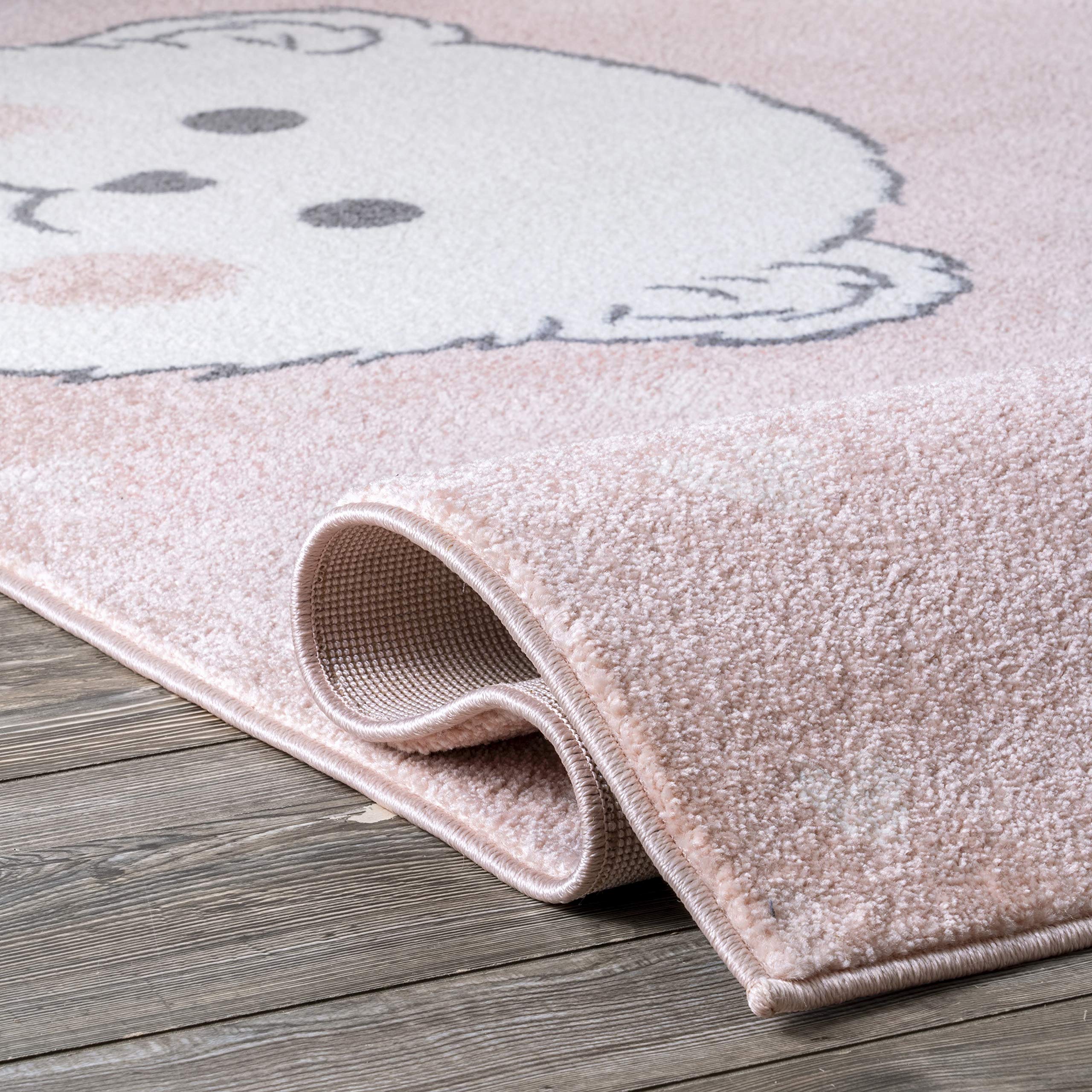 nuLOOM Harlee Kids Bear Nursery or Playroom Area Rug, 7x9 Feet, Soft Pink - Perfect for Baby Room Decor, Toddler Play Mat, and Children's Bedroom Floor Covering
