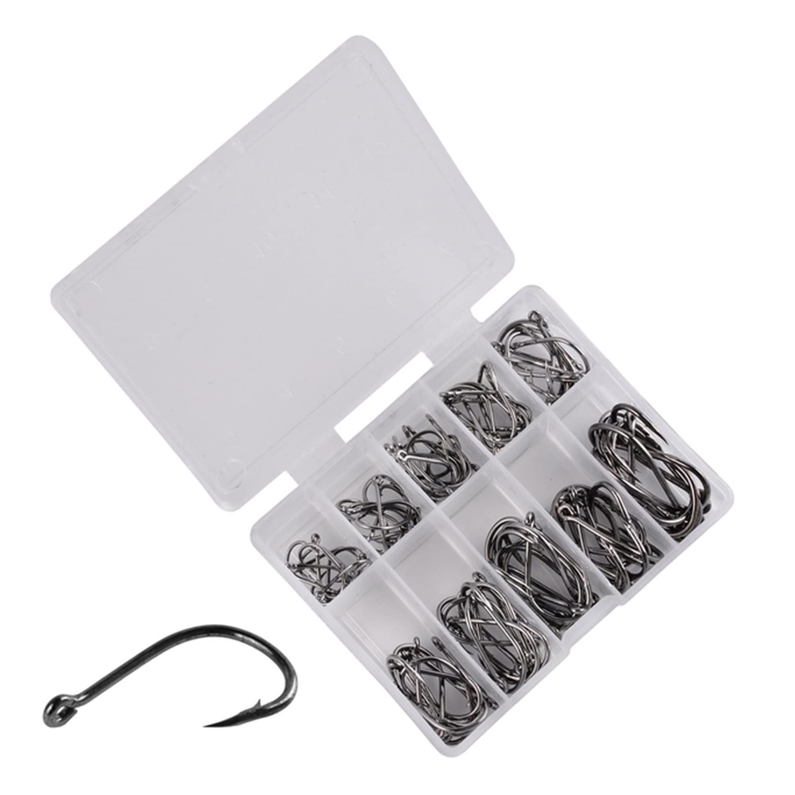 C-place 100Pcs Carbon Steel Fishing Hooks Set - Strong Stainless Steel Barbed Fishhooks for Freshwater & Saltwater Fishing - Durable Tackle Box Included | Perfect for Bass, Trout, Carp & Ocean Fishing Trips