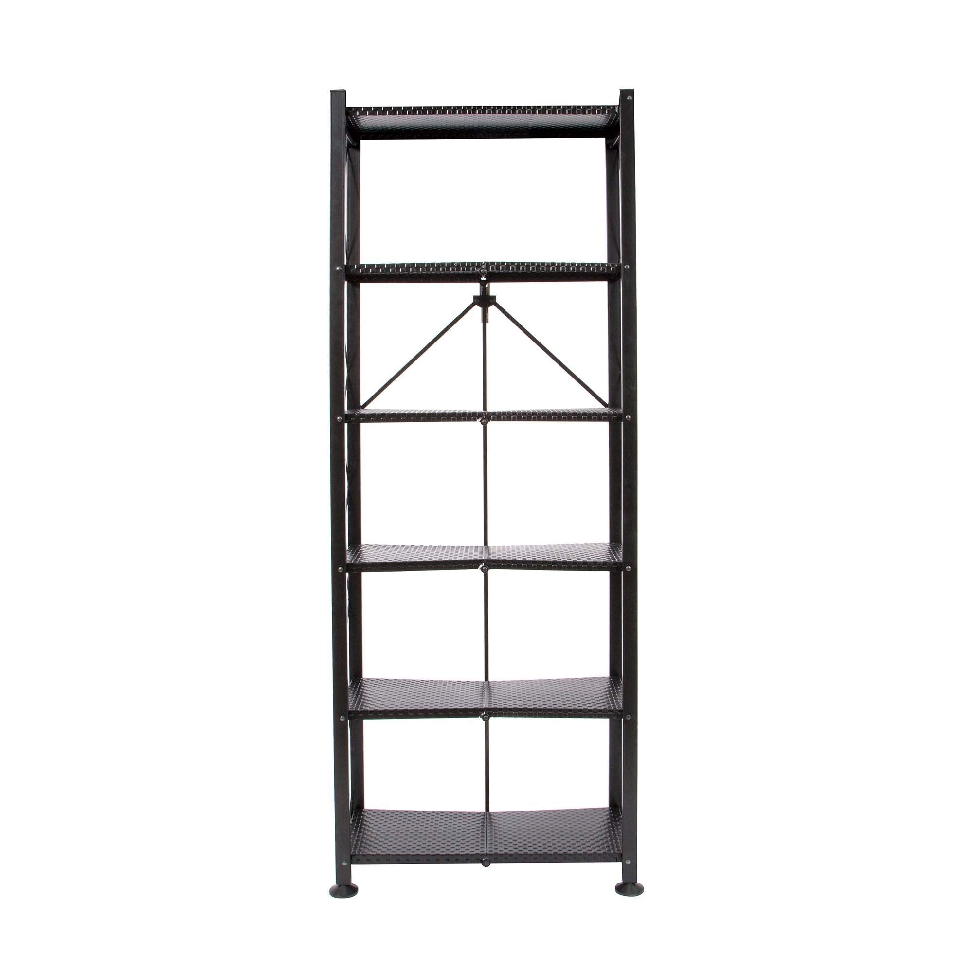 Origami 6-Tier Metal Storage Shelves - Heavy Duty Bookcase for Books, Decor, Vinyl Records | Garage & Home Organization | Black Shelving Unit for Living Room, Bedroom, Office & Storage Spaces