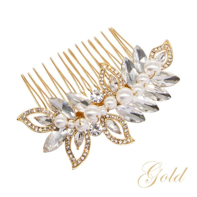 Elegant Pearl Shimmer Wedding Hair Comb - Silver, Gold & Rose Gold Bridal Headdress (Styles 6035-6037) | Perfect for Brides, Prom & Special Occasions