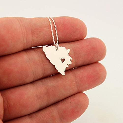 Bosnia Herzegovina Necklace - Sterling Silver Heart Pendant - Personalized Gift for Her - Perfect for Travel Lovers