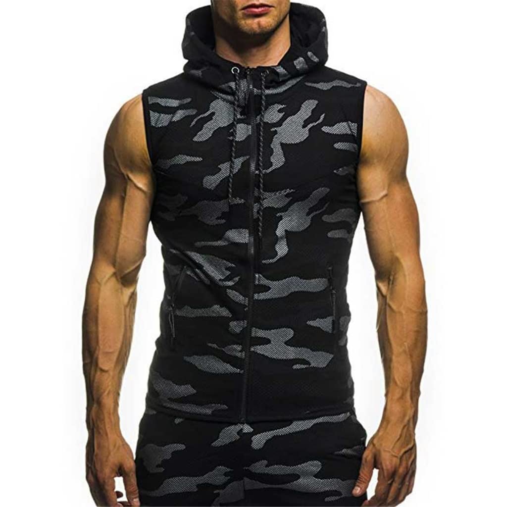 Men's Slim Fit Camouflage Zip-Up Hooded Vest - Sleeveless Gym Hoodie & Workout Tank Top for Summer Fitness & Outdoor Activities (Color: A, Size: M) - Perfect for Running, Training & Casual Streetwear
