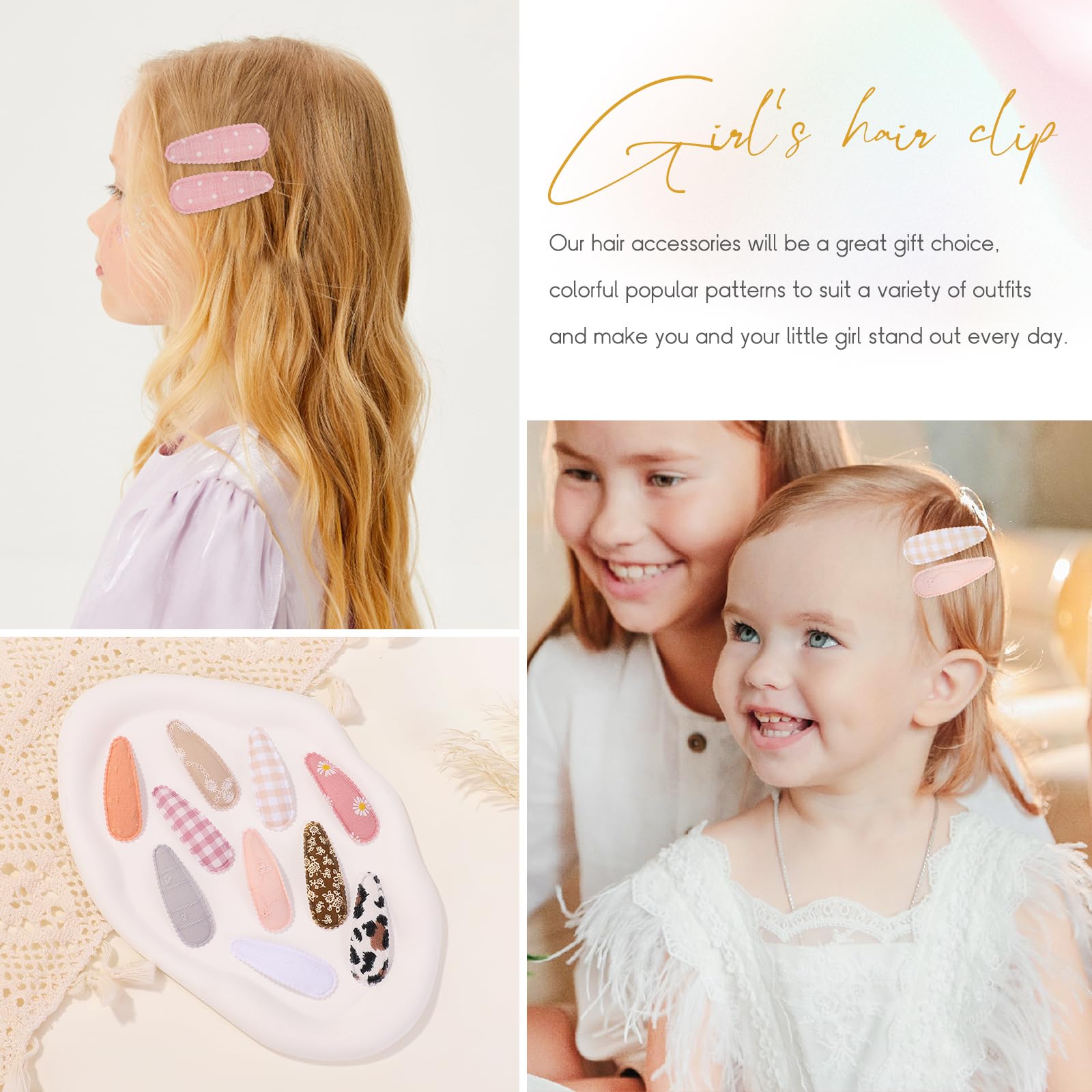 Choicbaby 30 Pcs Floral Hair Clips for Toddler Girls - Non-Slip Wrapped Snap Barrettes (2.2 Inch) - Perfect for School, Parties & Daily Hair Styling