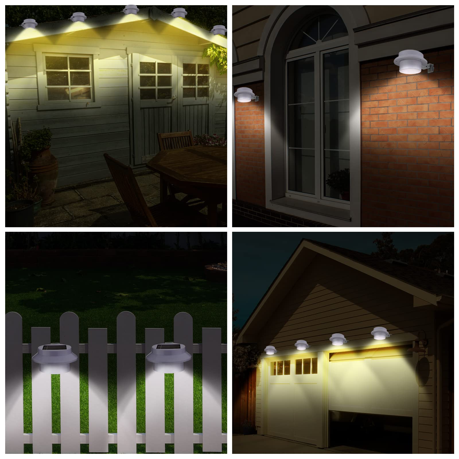16 Pack Solar Powered LED Gutter Lights - Outdoor Waterproof Deck & Garden Lighting with Bracket for Fence, Wall, Stair, Pathway - White & Warm Light Options - Perfect for Landscape, Yard, and Home Exterior Decor