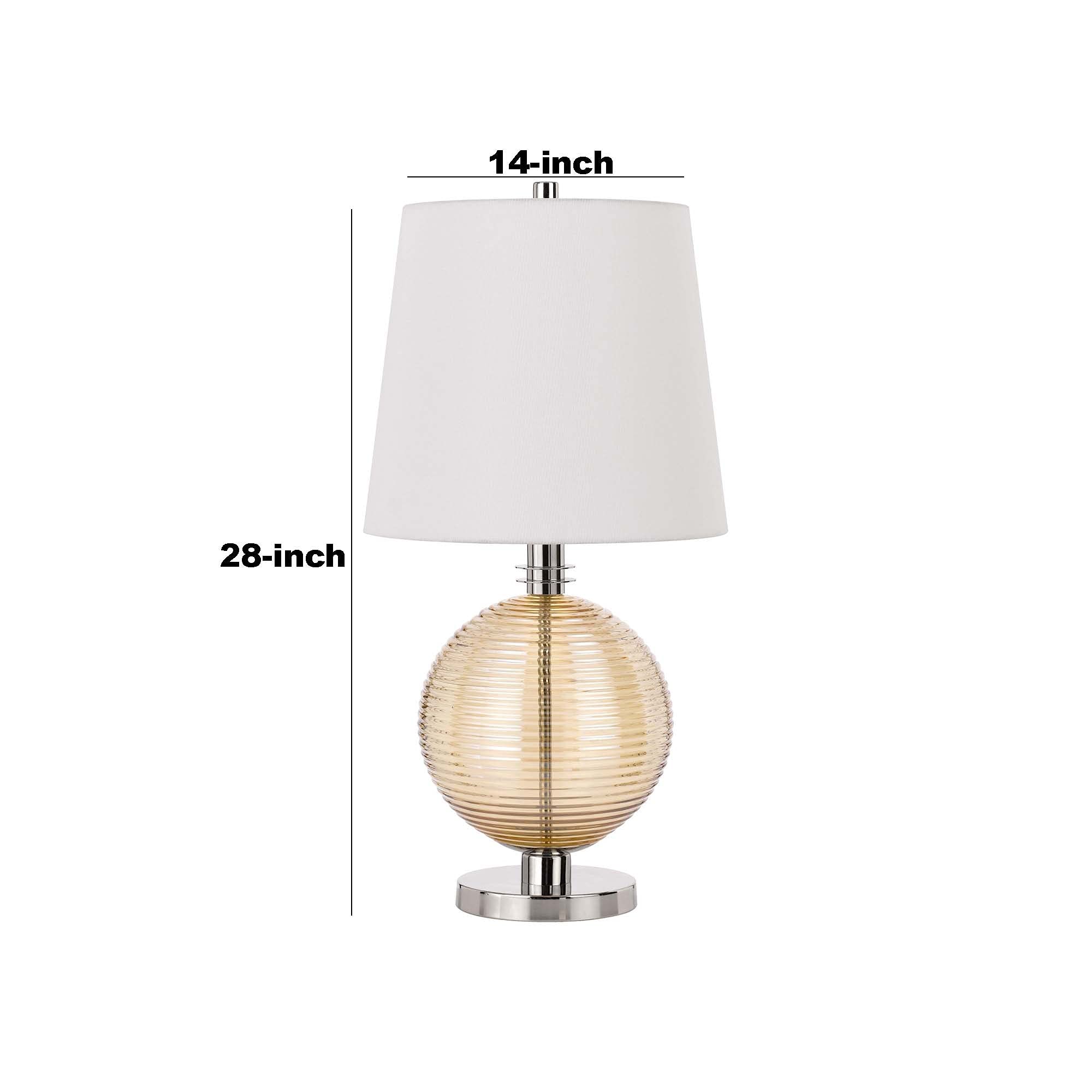 Benjara White and Chrome Table Lamp with Textured Glass Ball Accent - Modern Home Office & Bedroom Lighting Decor