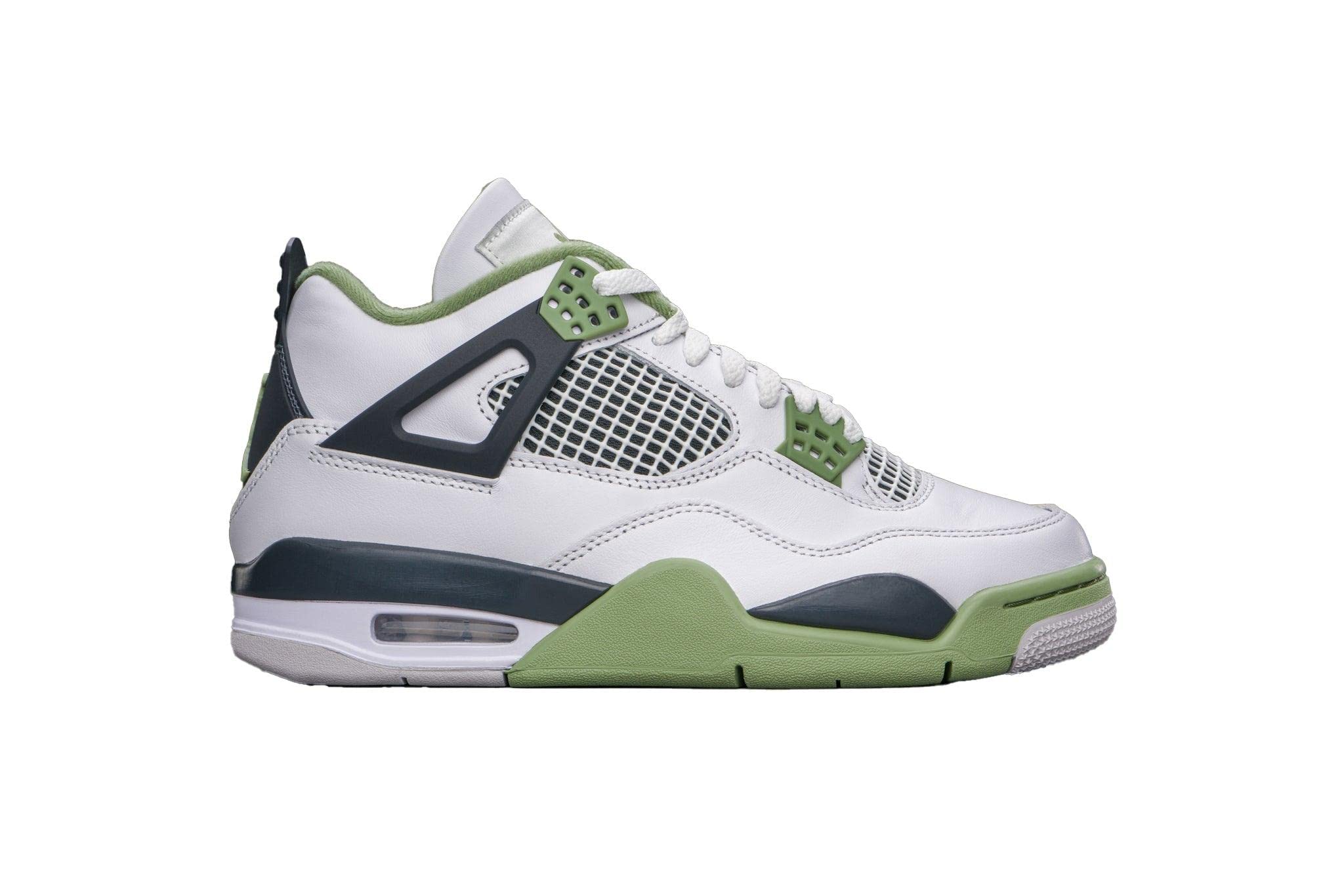 Jordan Air 4 Retro Women's Sneakers - White/Oil Green-Dark Ash (AQ9129-103) Size 9 | Classic Basketball Shoes for Women | Perfect for Casual Wear, Gym & Street Fashion