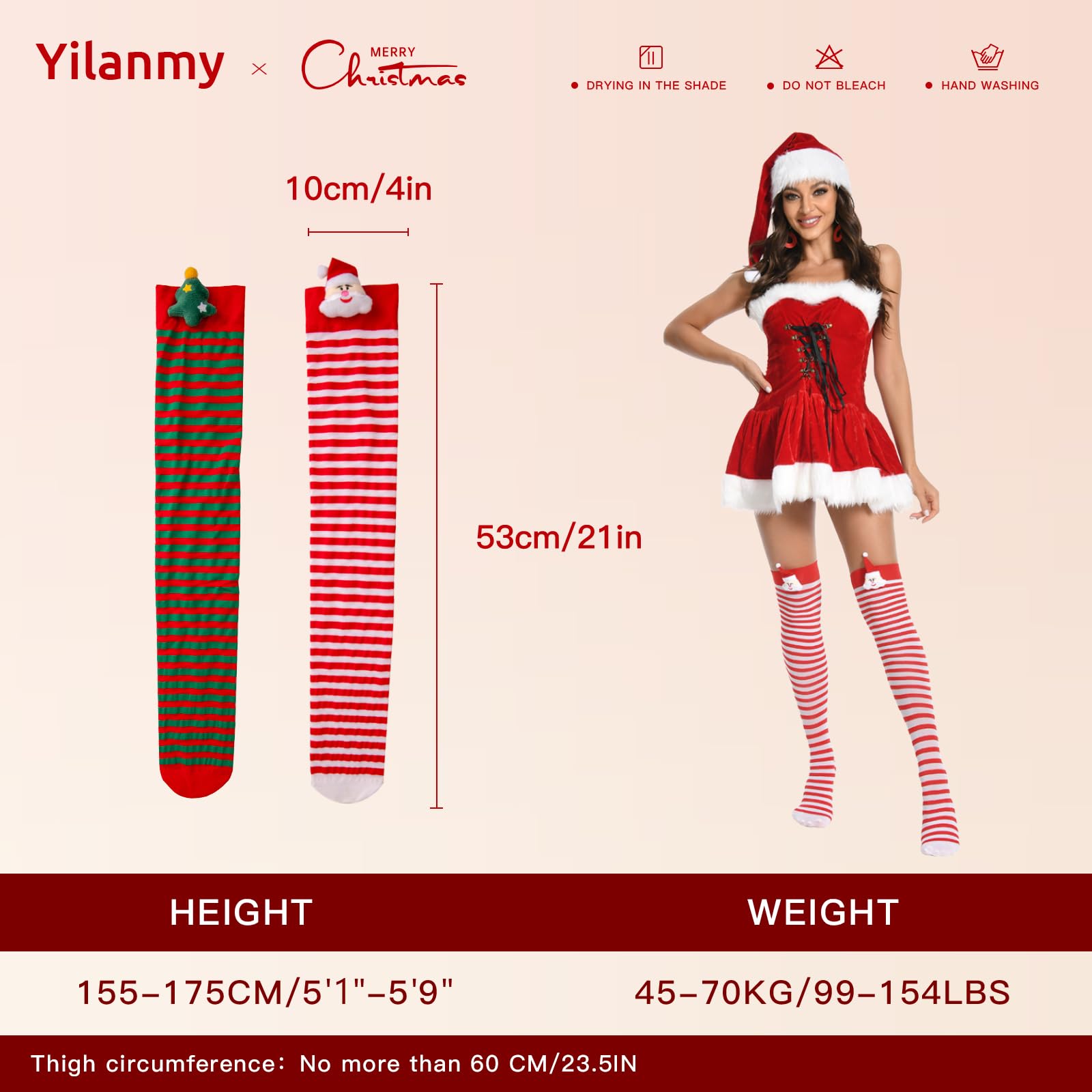 Festive Striped Christmas Thigh High Socks with Bow - Candy Cane Knee High Stockings for Holiday Parties, Gift Exchange & Winter Fashion