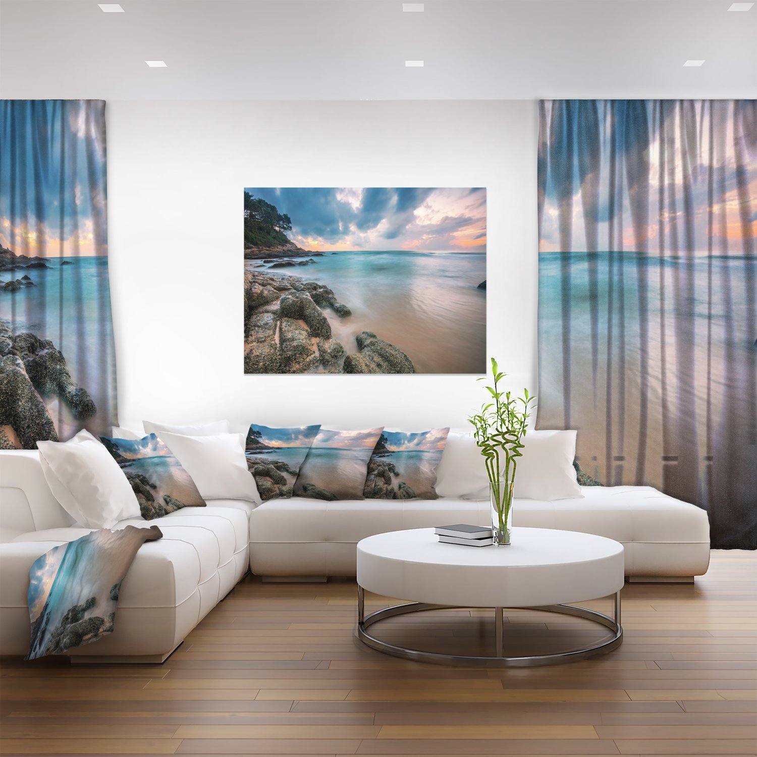 Extra Large Tropical Sunset Beach Seascape Canvas Wall Art - Stunning Ocean View Painting for Living Room, Bedroom & Office Decor