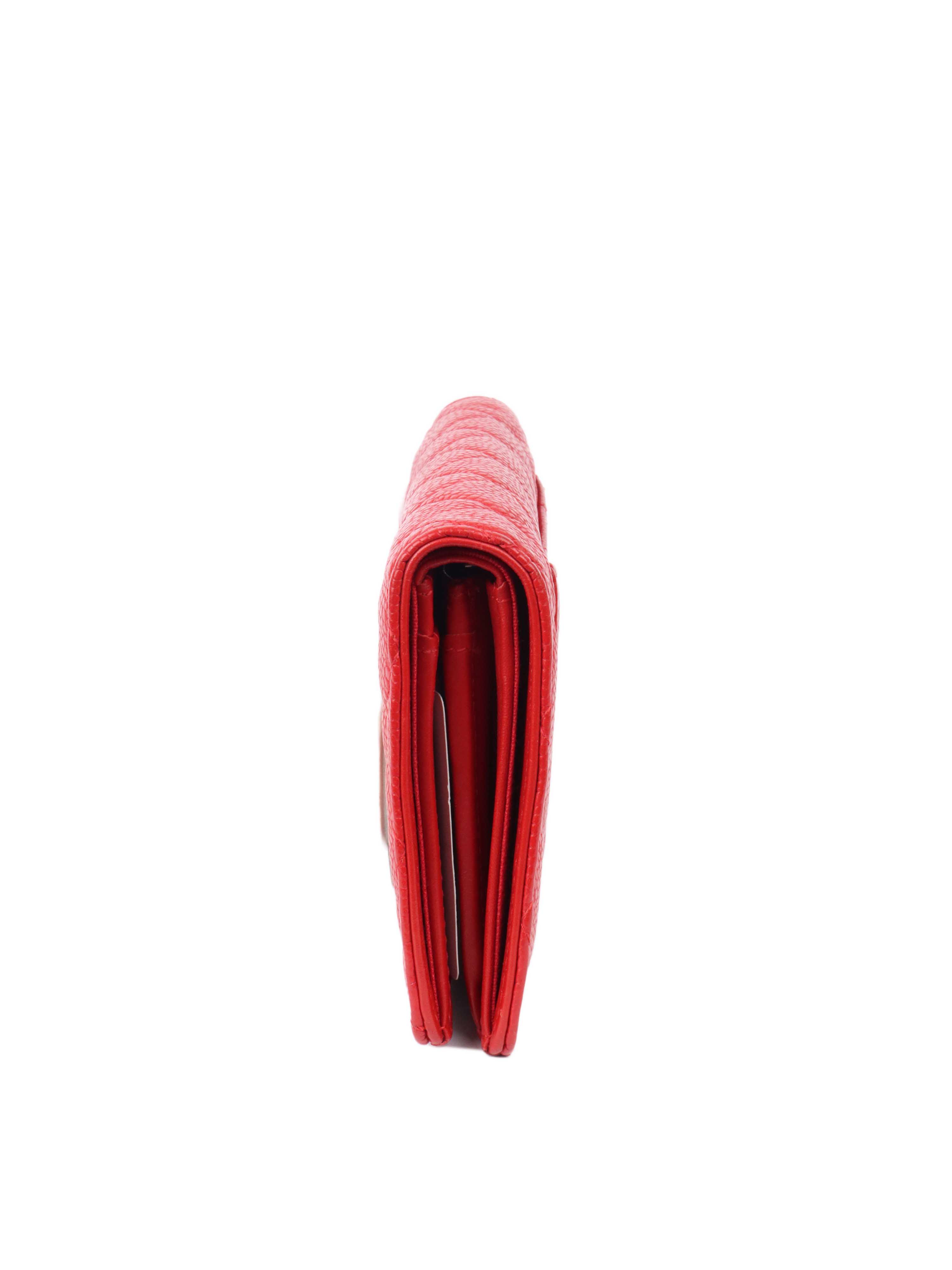 Chanel Red Caviar Leather Long Wallet for Women - Luxury Designer Clutch with Multiple Card Slots & Zippered Compartment | Perfect for Everyday Use, Travel & Special Occasions