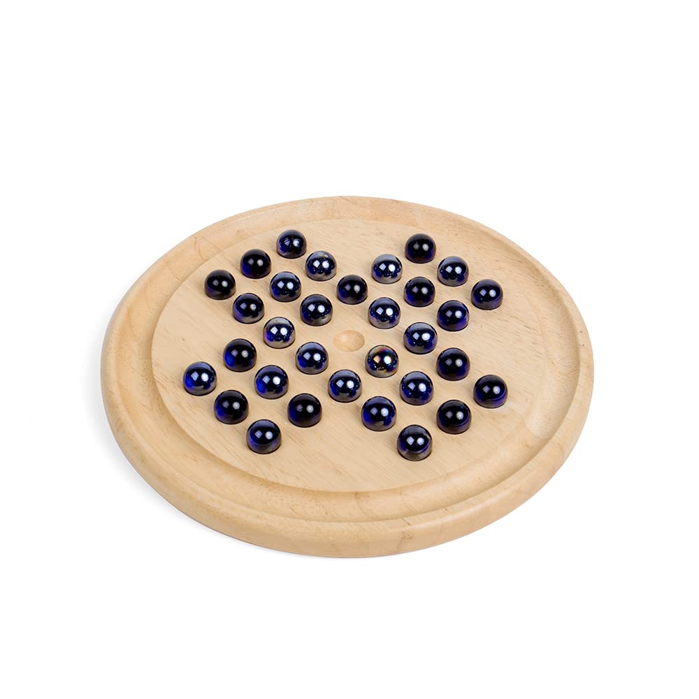 Bigjigs Toys Classic Wooden Solitaire Game with Marbles - Fun Brain Teaser for Adults & Kids - Perfect for Family Game Night and Travel Entertainment