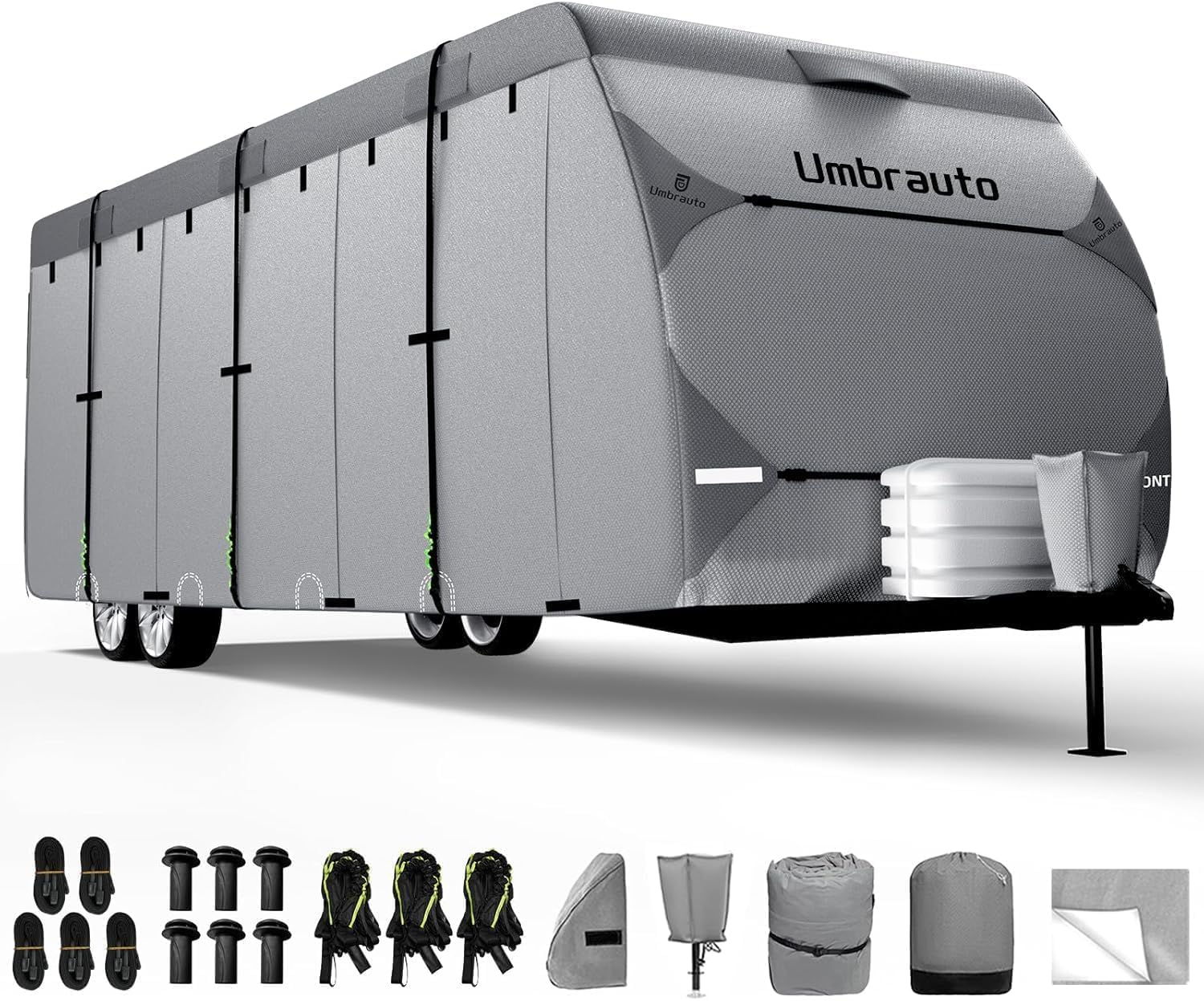 Umbrauto 30-33ft Heavy Duty Travel Trailer Cover - 7-Layer Windproof Waterproof RV Cover for Toy Haulers with Tongue Jack & Gutter Protection - Perfect for Outdoor Storage & Winter Protection