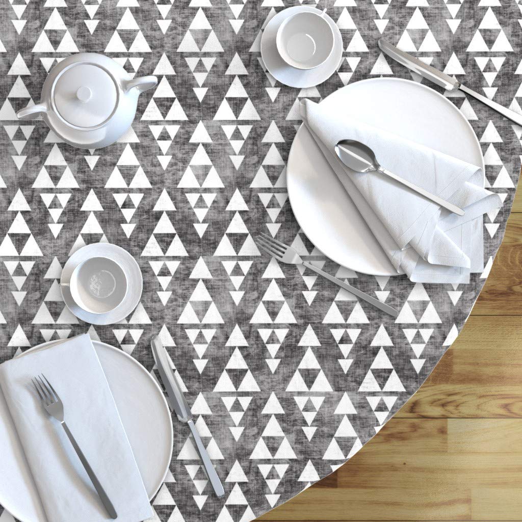 Custom Triangle Black White Grunge Print Cotton Sateen Tablecloth 90