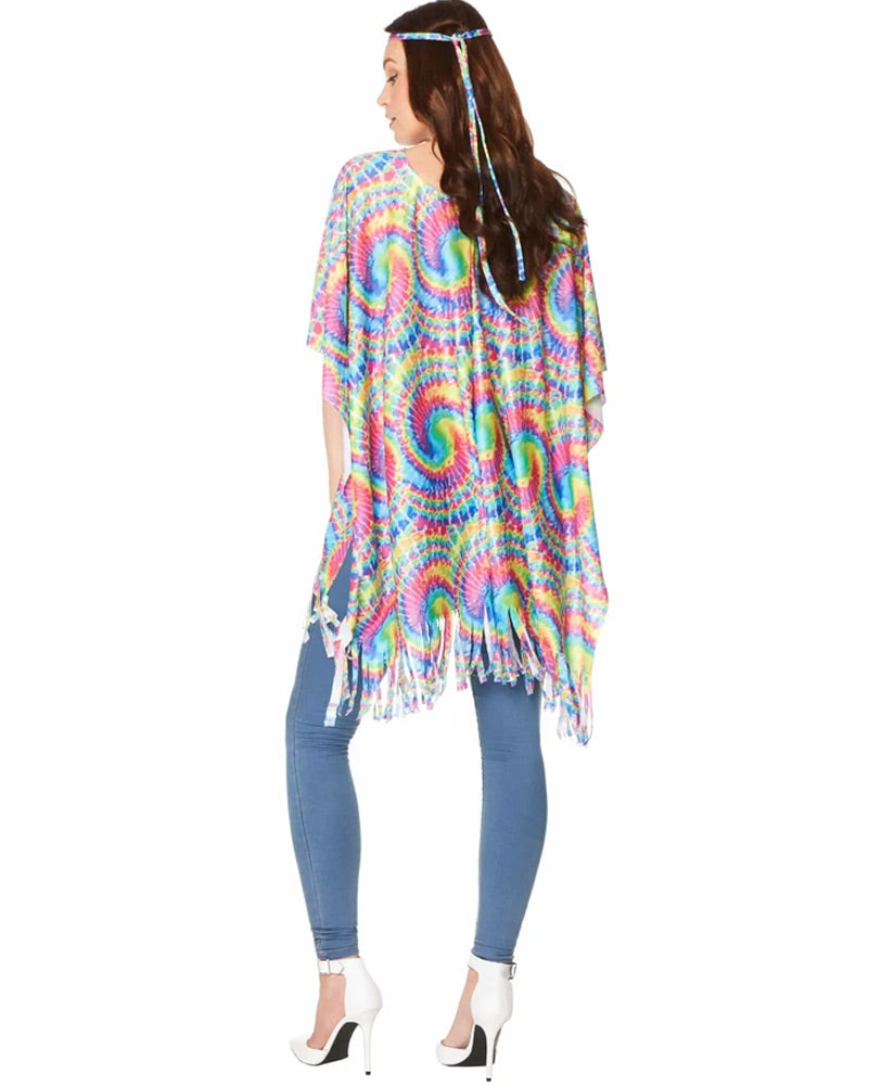 Vintage 70s Tie Dye Women's Boho Poncho - Hippie Style Cotton Beach Cover Up for Music Festivals & Summer Outfits