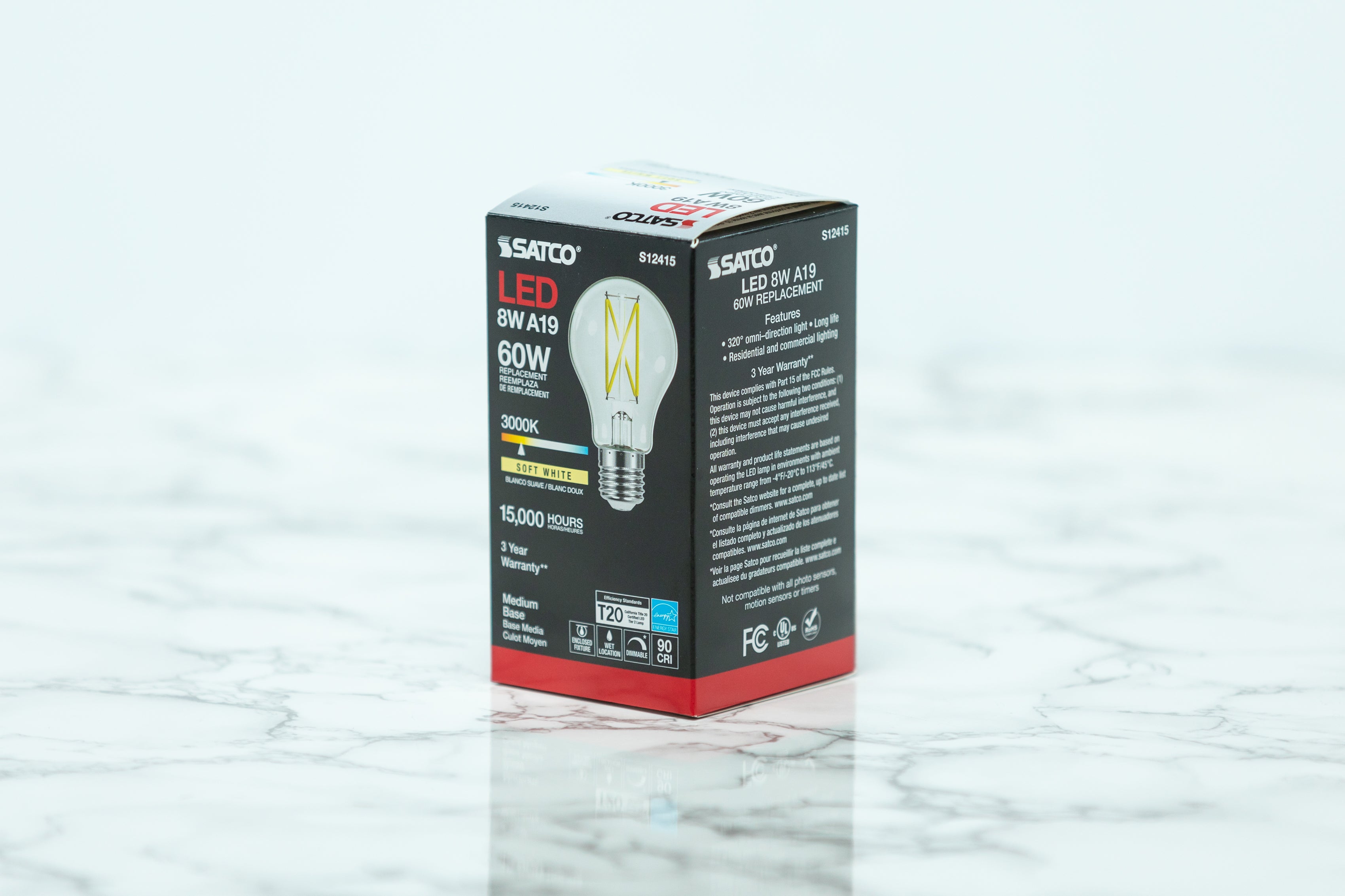 Satco A19 Standard LED Light Bulb - 7W 60W Equivalent, 800 Lumens, E26 Base, Warm White 2700K, Energy Saving Light Bulbs for Home, Bedroom, Living Room, Office Lighting