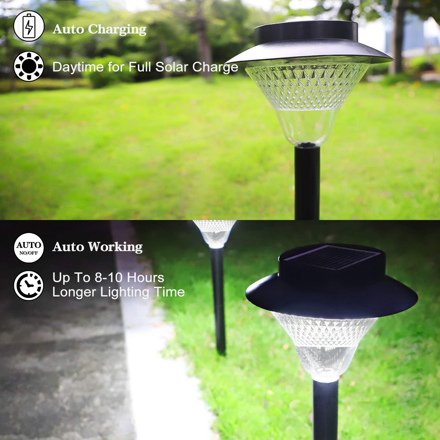 Solar Pathway Lights Outdoor - 2 Pack Super Bright LED Solar Garden Lights with 12 Hours Runtime, IP65 Waterproof for Yard, Landscape, Walkway - Perfect for Driveway, Patio, Deck and Backyard Lighting