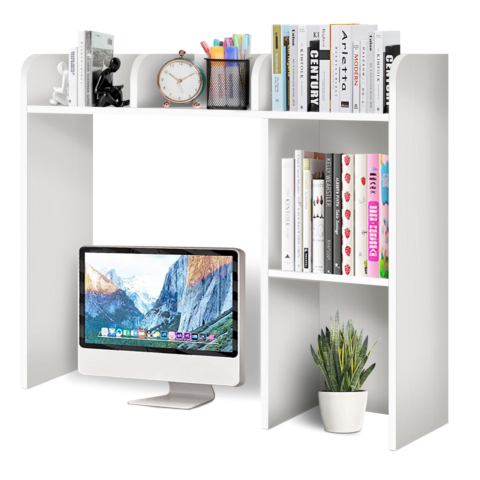 Sturdy 3-Tier Wooden Dorm Desk Bookshelf with 5 Cubbies - Space-Saving College Dorm Organizer for Bedroom, Office & Home Study - White (Perfect for Small Spaces & Student Essentials Storage)