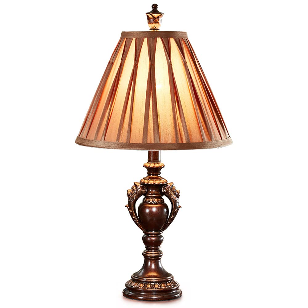 TAYOTTE Farmhouse Table Lamps with Fabric Shade - Rustic Resin Nightstand Lamps for Living Room, Bedroom & Study Desk - ETL Certified Reading Light - Perfect for Cozy Evenings, Bedside Reading & Home Office Decor