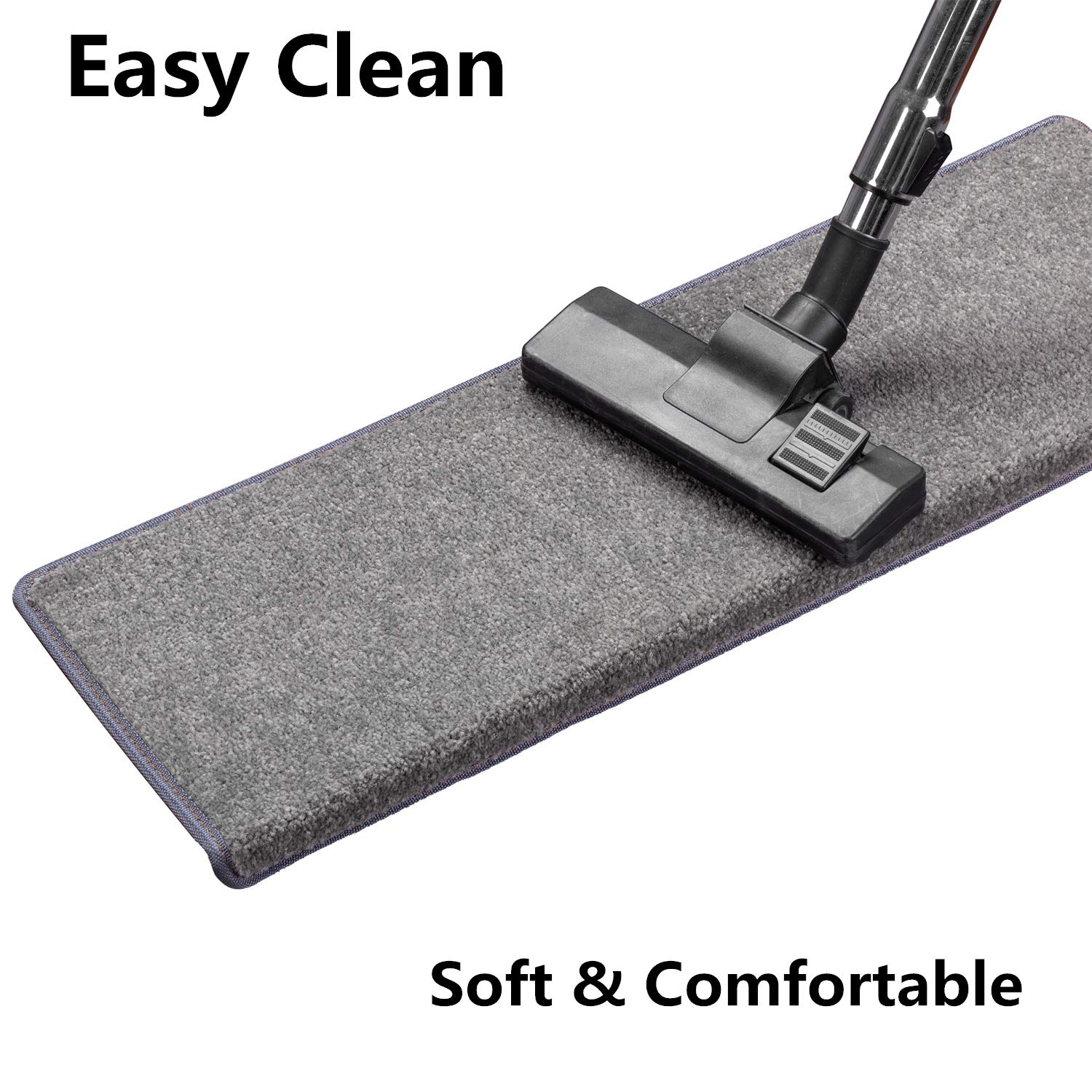 Non-Slip Bullnose Carpet Stair Treads - Self-Adhesive Skid Resistant Washable Stair Pads - 14-Pack Dark Grey 9.5