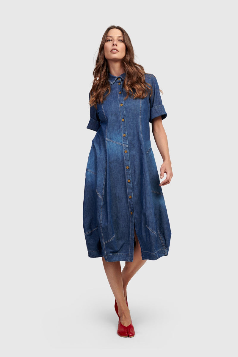 Alembika Women's Denim Cocoon Dress - Comfortable & Stylish for Casual Wear, Office, and Special Occasions