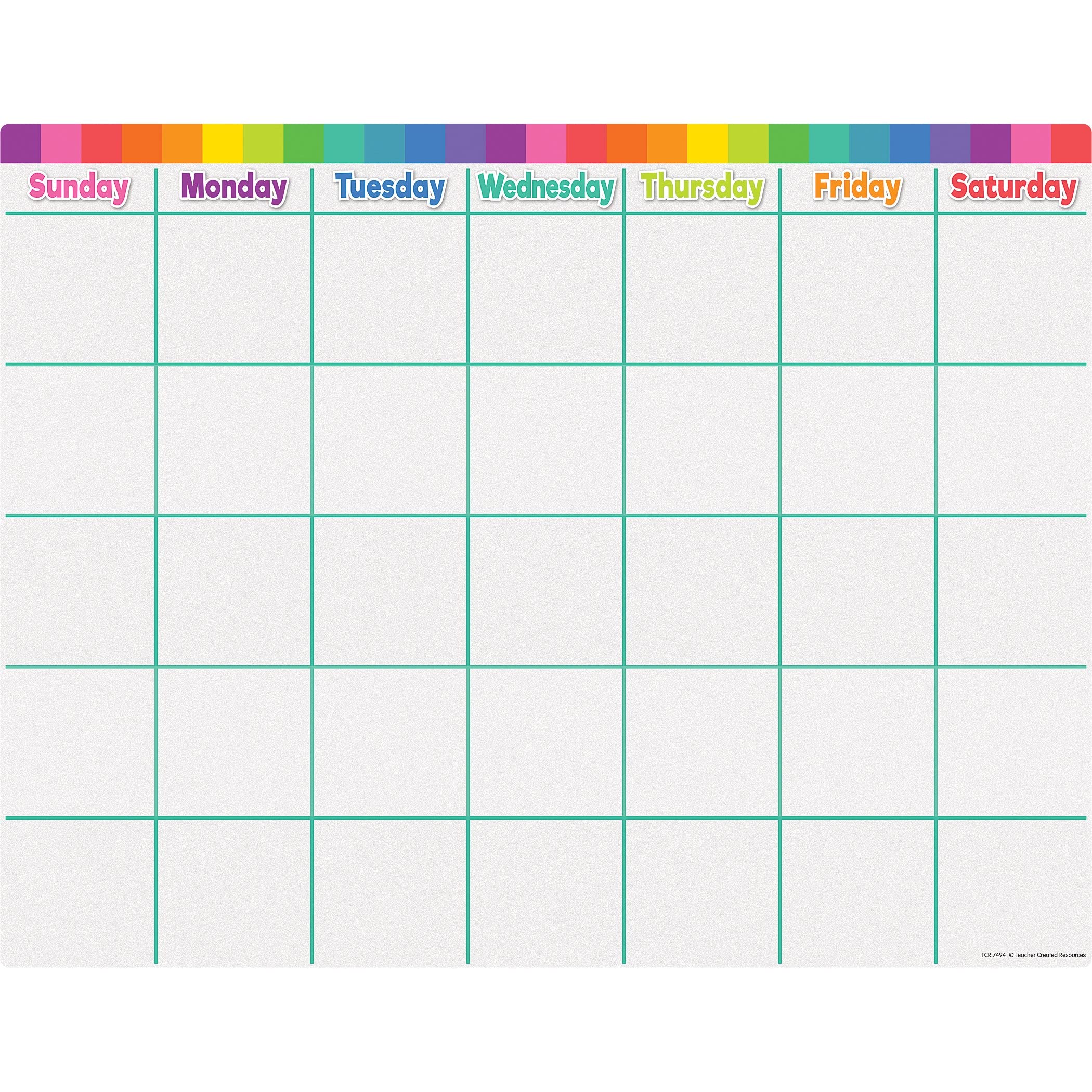 Teacher Created Resources® Colorful Calendar Write-On/Wipe-Off Chart - Reusable Classroom Calendar for Teachers, Kids & Homeschooling - Perfect for Daily Schedule, Weather Tracking & Lesson Planning