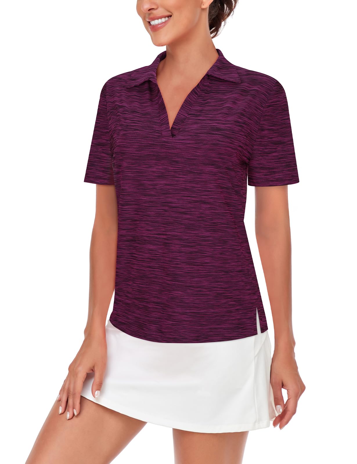 Cucuchy Women's V-Neck Golf Polo Shirt - Moisture Wicking Athletic Top for Golf, Tennis, Workout & Casual Wear