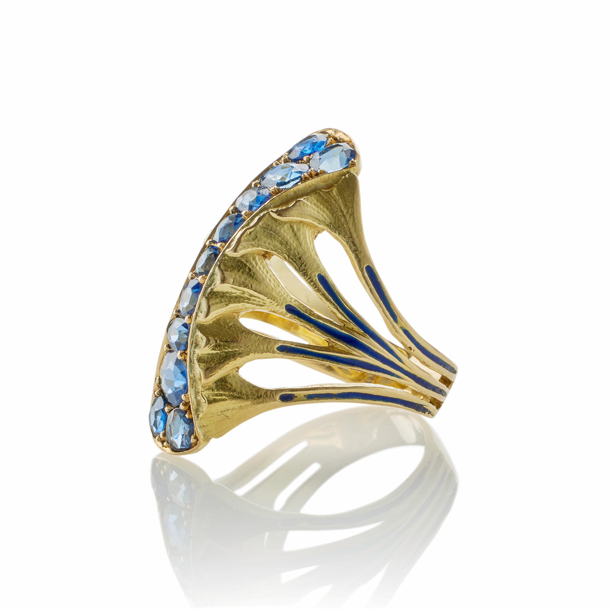 Edouard de Martilly Paris Sapphire & Enamel Lotus Flower Ring - Elegant Jewelry for Women, Perfect for Weddings, Anniversaries & Special Occasions
