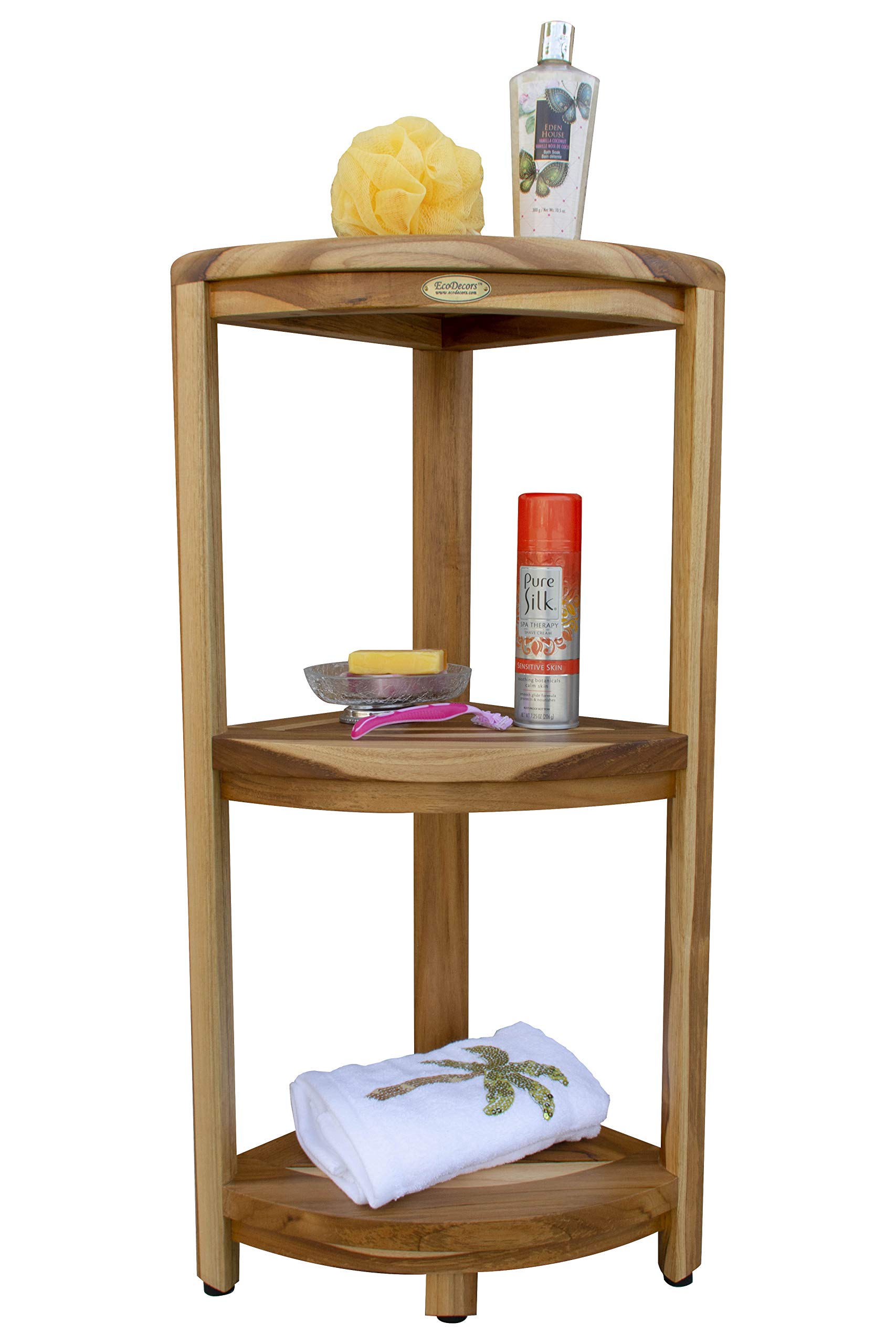Premium Teak Wood Shower Bench - 3-Tier Waterproof Bathroom Stool with Storage | Non-Slip Spa Seat for Elderly Safety | Organize Shampoo, Soap & Bath Accessories | Perfect for Small Bathrooms & Walk-In Showers