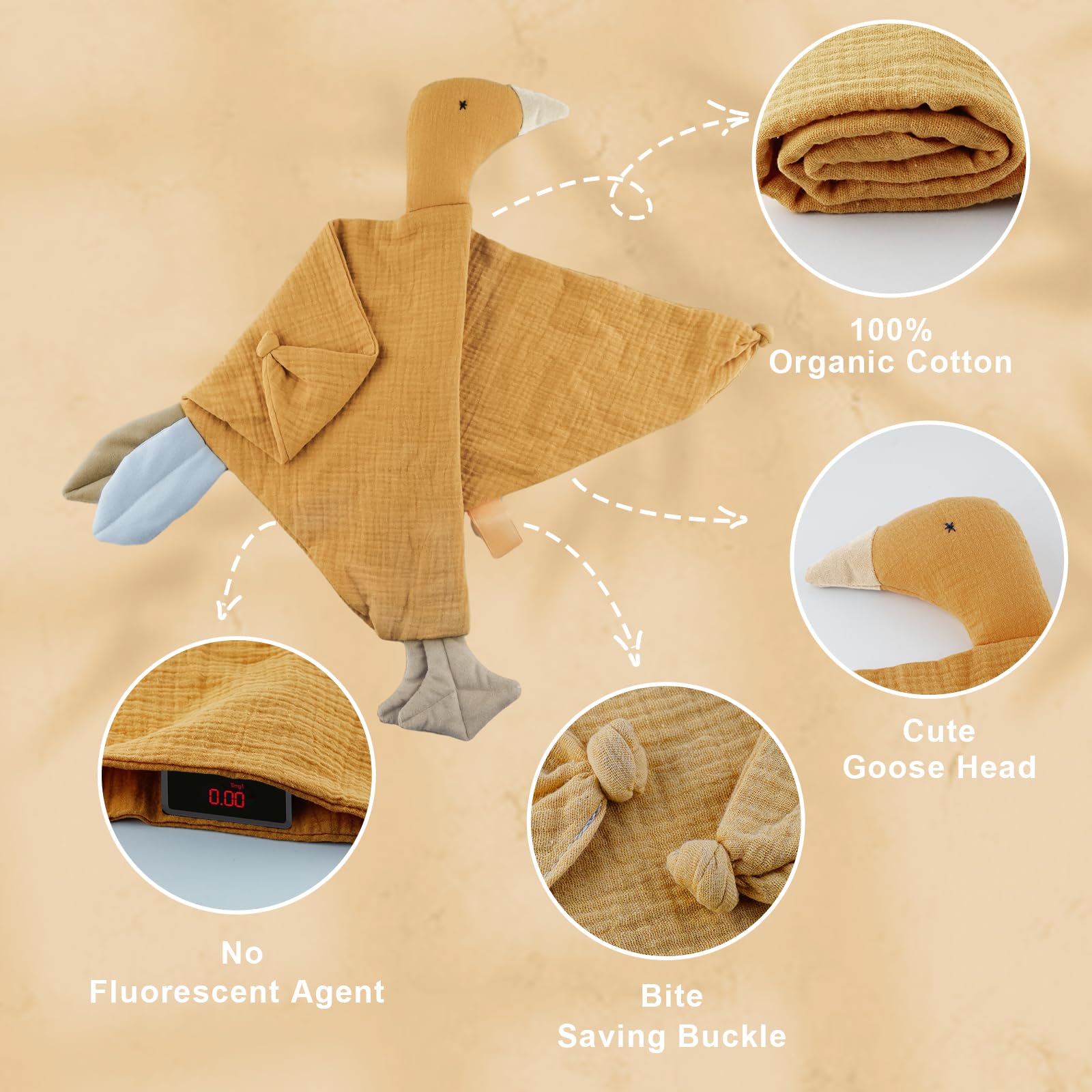 Organic Cotton Muslin Baby Security Blanket Lovey - Soft, Breathable Comfort Blanket for Newborns & Toddlers | Unisex Baby Shower Gift for Boys & Girls (Ginger) - Perfect for Naptime, Travel & Soothing Fussy Babies