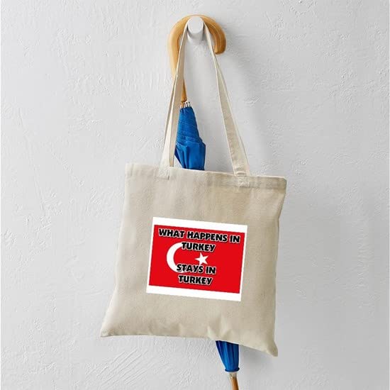 Stylish Natural Canvas Tote Bag - Reusable Shopping Bag with 'What Happens in Turkey Stays There' Print | Perfect for Groceries, Beach Trips & Travel Accessories