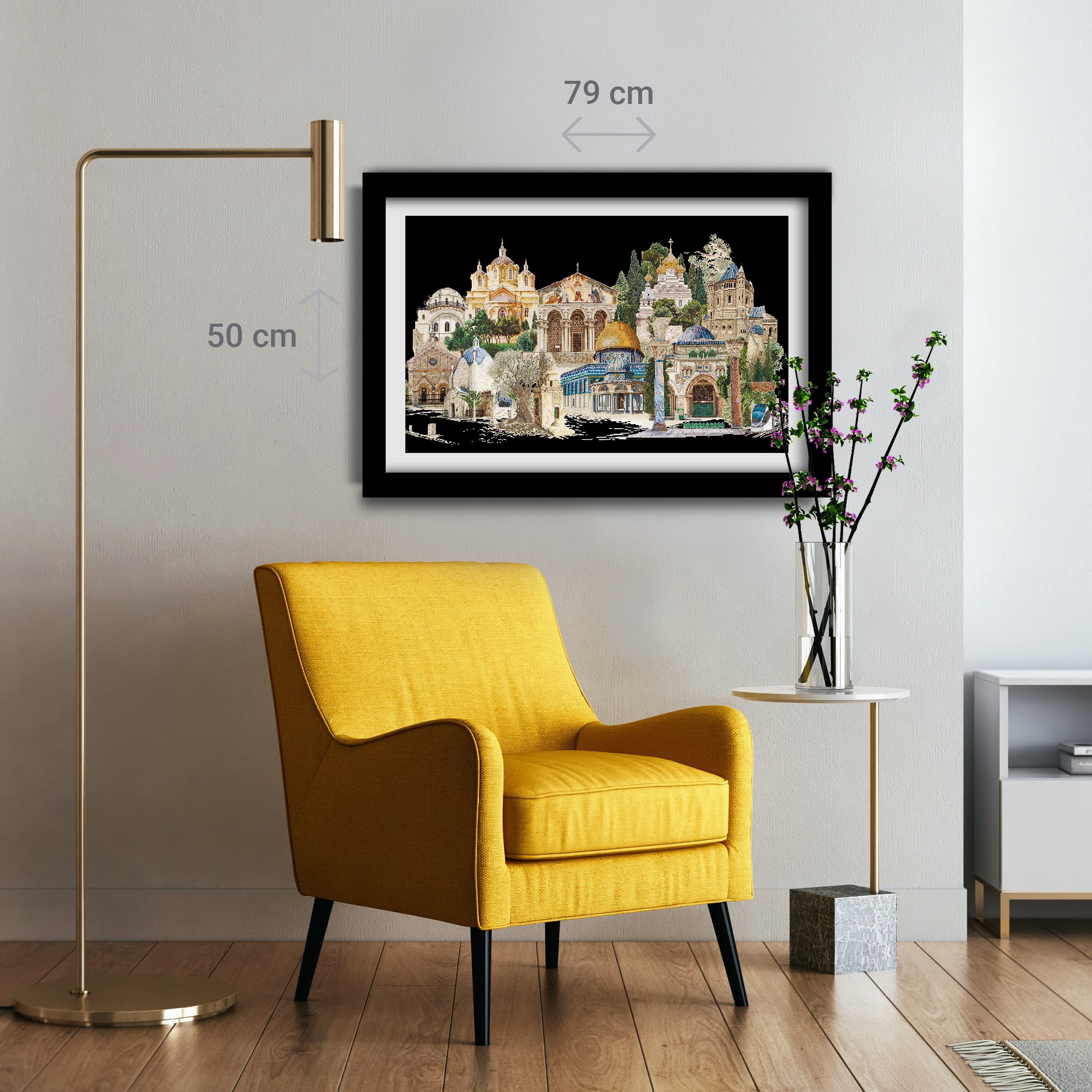 Thea Gouverneur Jerusalem Israel Counted Cross Stitch Kit - 18 Count Aida Fabric with DMC Embroidery Threads - Complete Embroidery Kit for Adults - Perfect for Home Decor, Gifts & Relaxation (Model 533A)