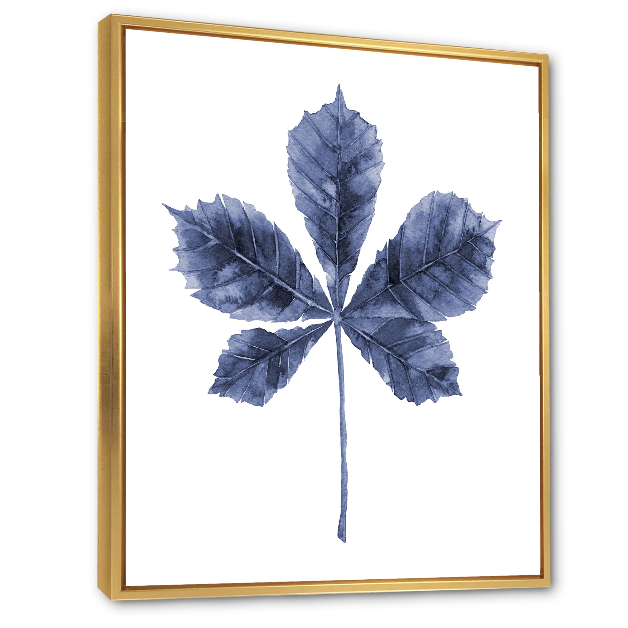 Navy Blue Chestnut Leaf Framed Canvas Wall Art Print - Traditional Home Decor for Living Room, Bedroom & Office