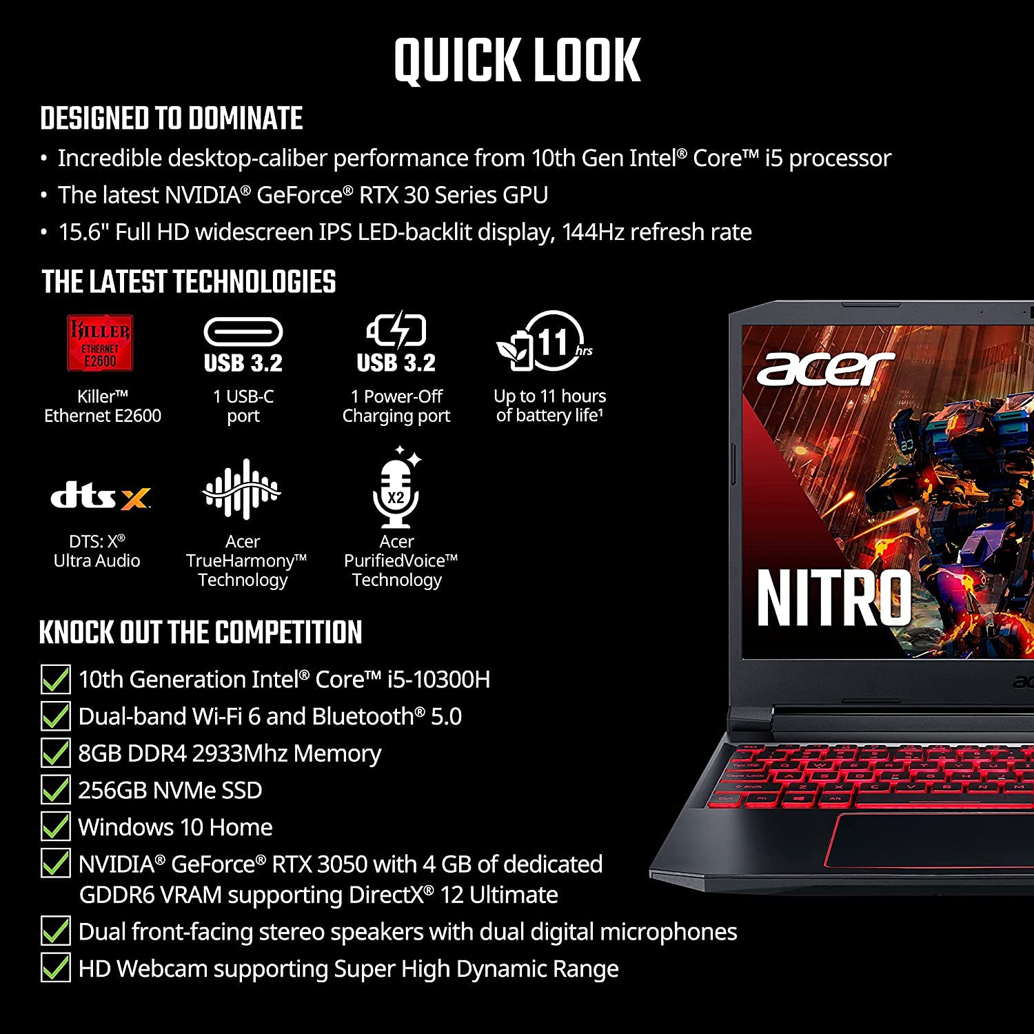 Acer Nitro 5 AN515-55-53E5 Gaming Laptop - 15.6