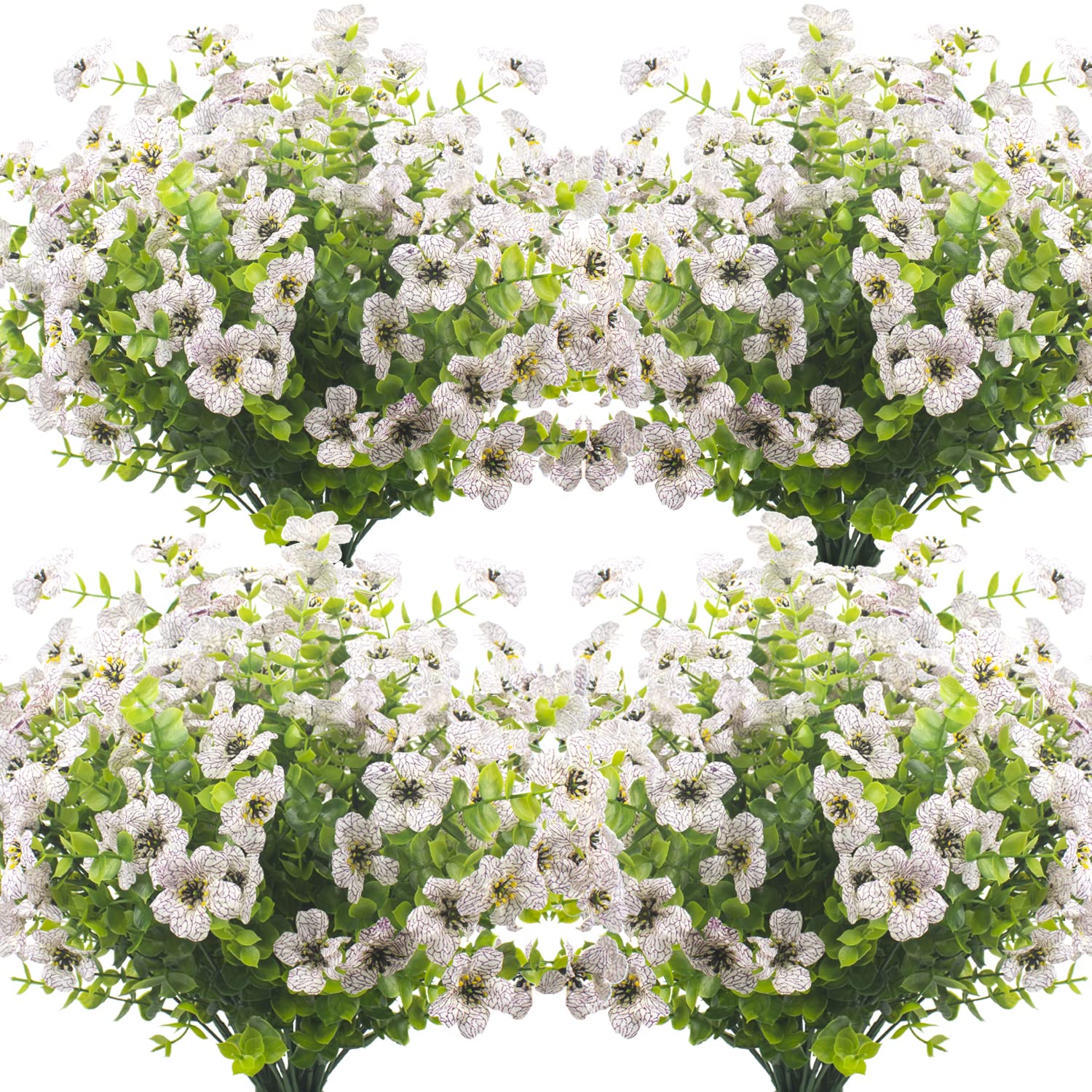10 Bundles UV Resistant Artificial Flowers for Outdoor - Fade Proof Fake Plants for Garden, Porch, Window Box Decor - Perfect for Home, Wedding, Party Decoration (White)
