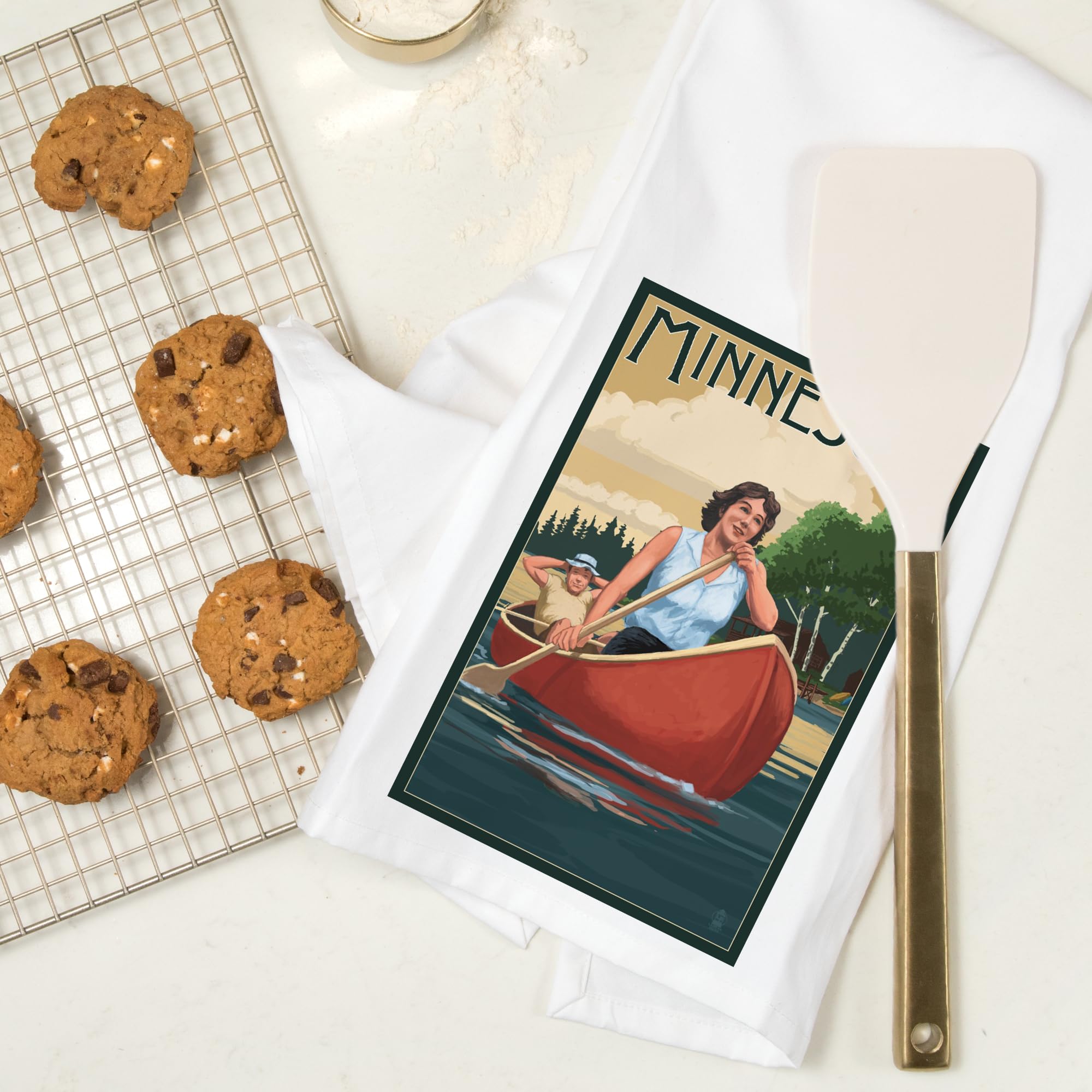 Minnesota Canoe Lake 100% Cotton Tea Towel - Decorative Hand Towel for Kitchen & Home - Perfect for Camping, Cabin Decor, and Outdoor Enthusiasts