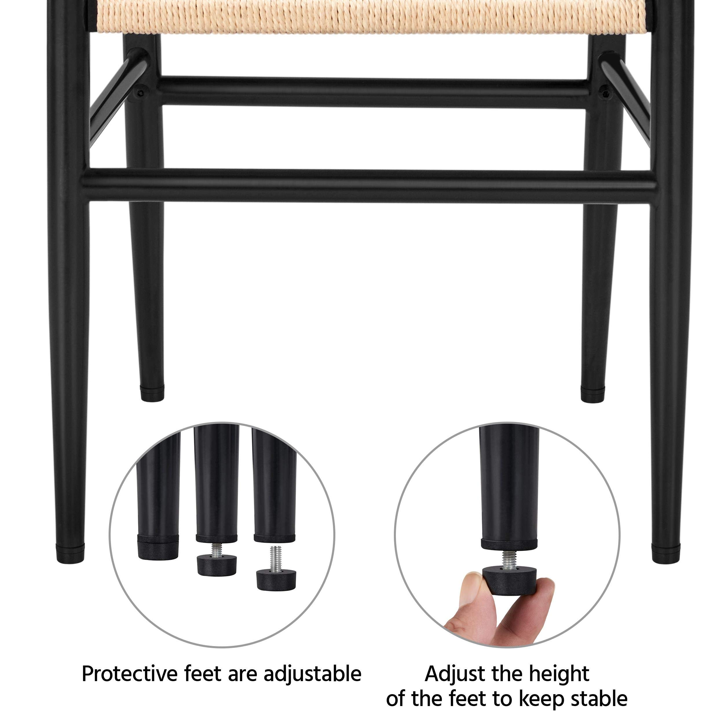 Yaheetech 6-Piece Mid-Century Modern Dining Chair Set - Black Metal Frame with Y-Shaped Backrest & Woven Hemp Seat - Perfect for Kitchen, Dining Room, Patio or Outdoor Entertaining (3 Packages/6 Chairs)