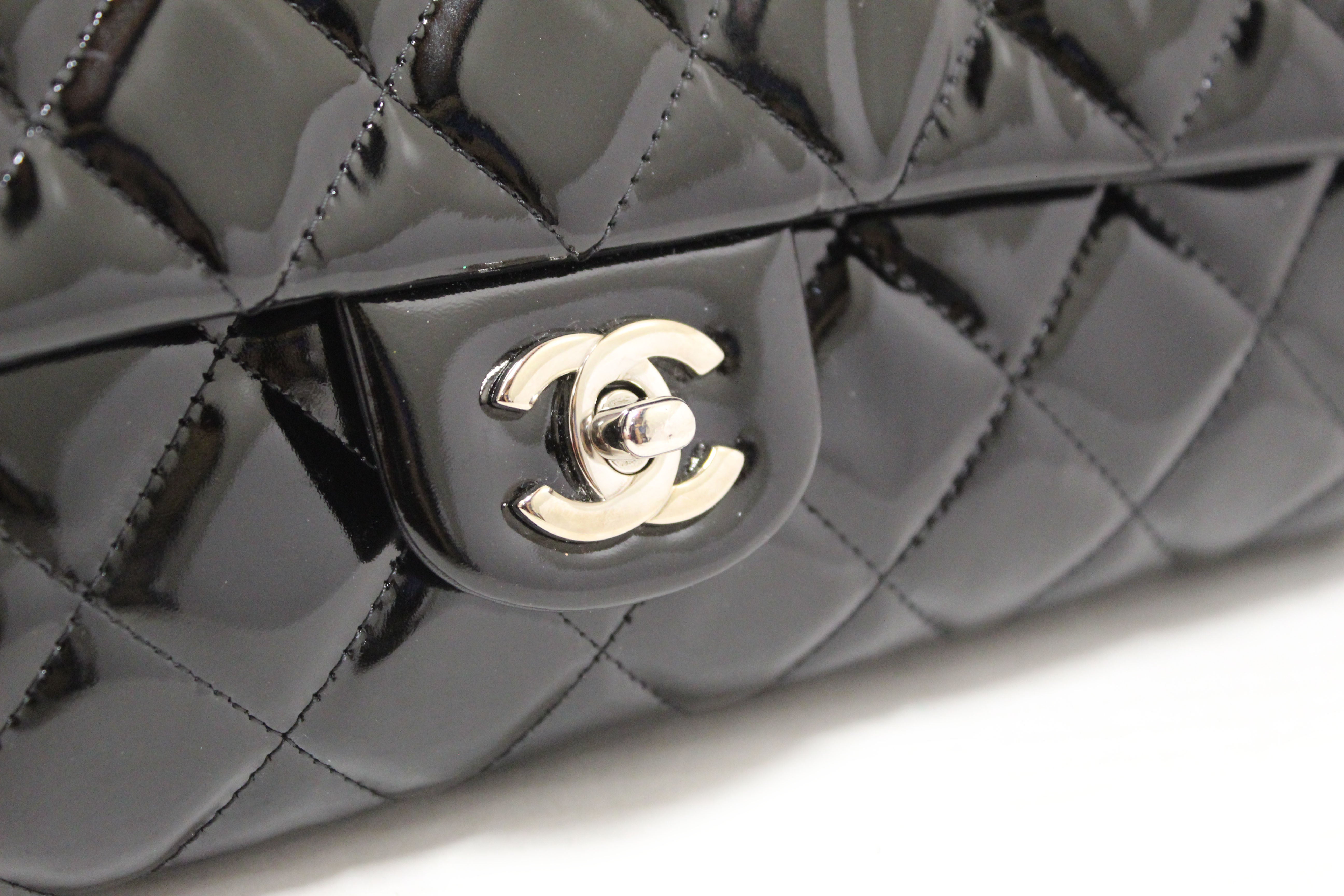 Authentic Chanel Classic Quilted Black Patent Leather Flap Shoulder Clutch Bag for Women | Luxury Designer Handbag for Evening Parties, Date Nights & Special Occasions