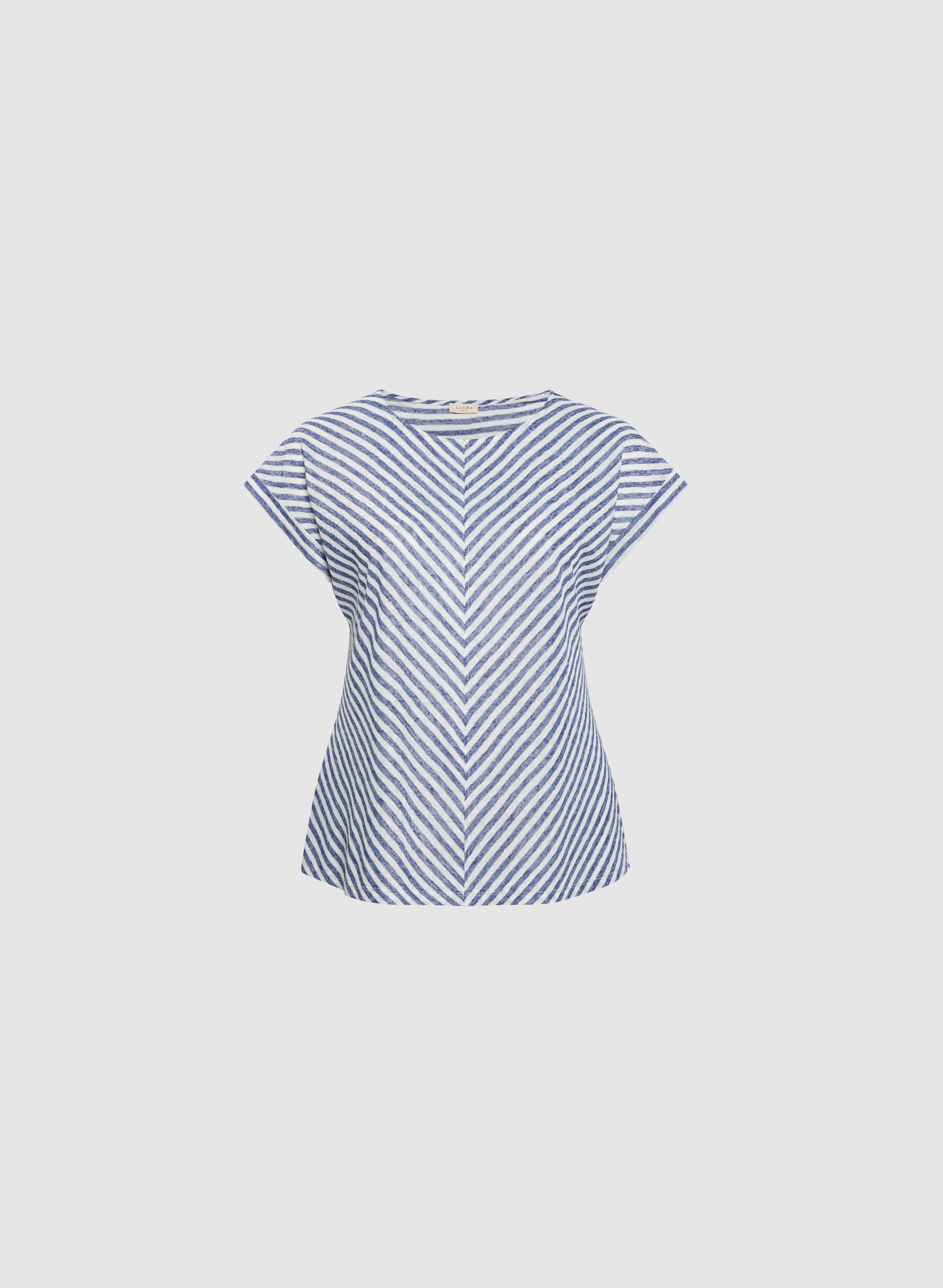 Diagonal Stripe Cap Sleeve Top for Women - Fashion Summer T-Shirt - Casual & Comfortable Daily Wear - Perfect for Beach, Shopping and Outdoor Activities