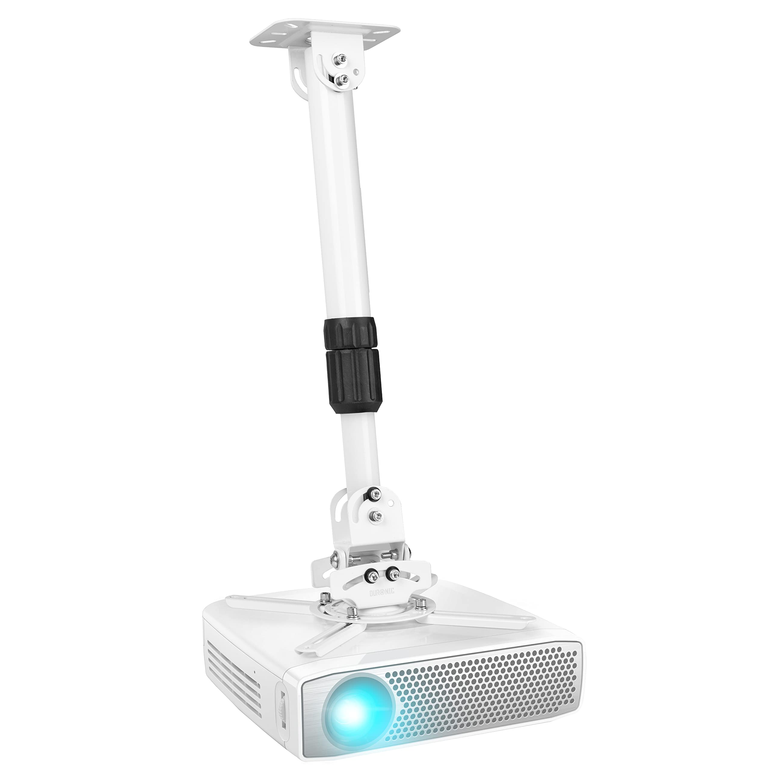 Heavy Duty Universal Projector Mount Stand for Ceiling or Wall - 30 lbs Capacity, Adjustable Tilt Swivel Rotate Clamp - White | Perfect for Home Theater, Classroom & Office Presentations