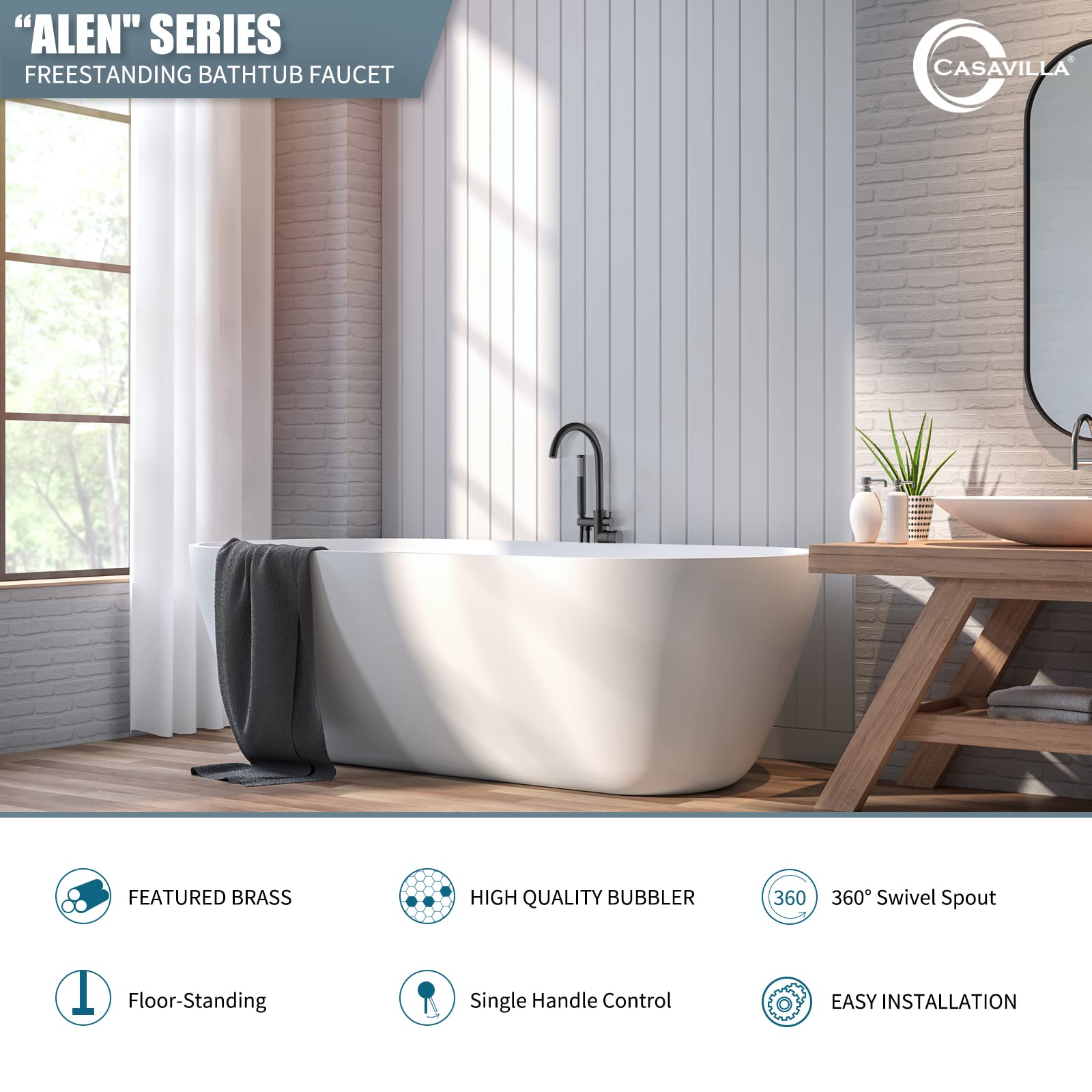 Black Freestanding Bathtub Faucet Set with 360° Swivel Spout & Handheld Shower - Farmhouse Style Tub Filler for Indoor/Outdoor Use - Perfect for Bathroom Renovation, Garden Showers, and Spa Relaxation