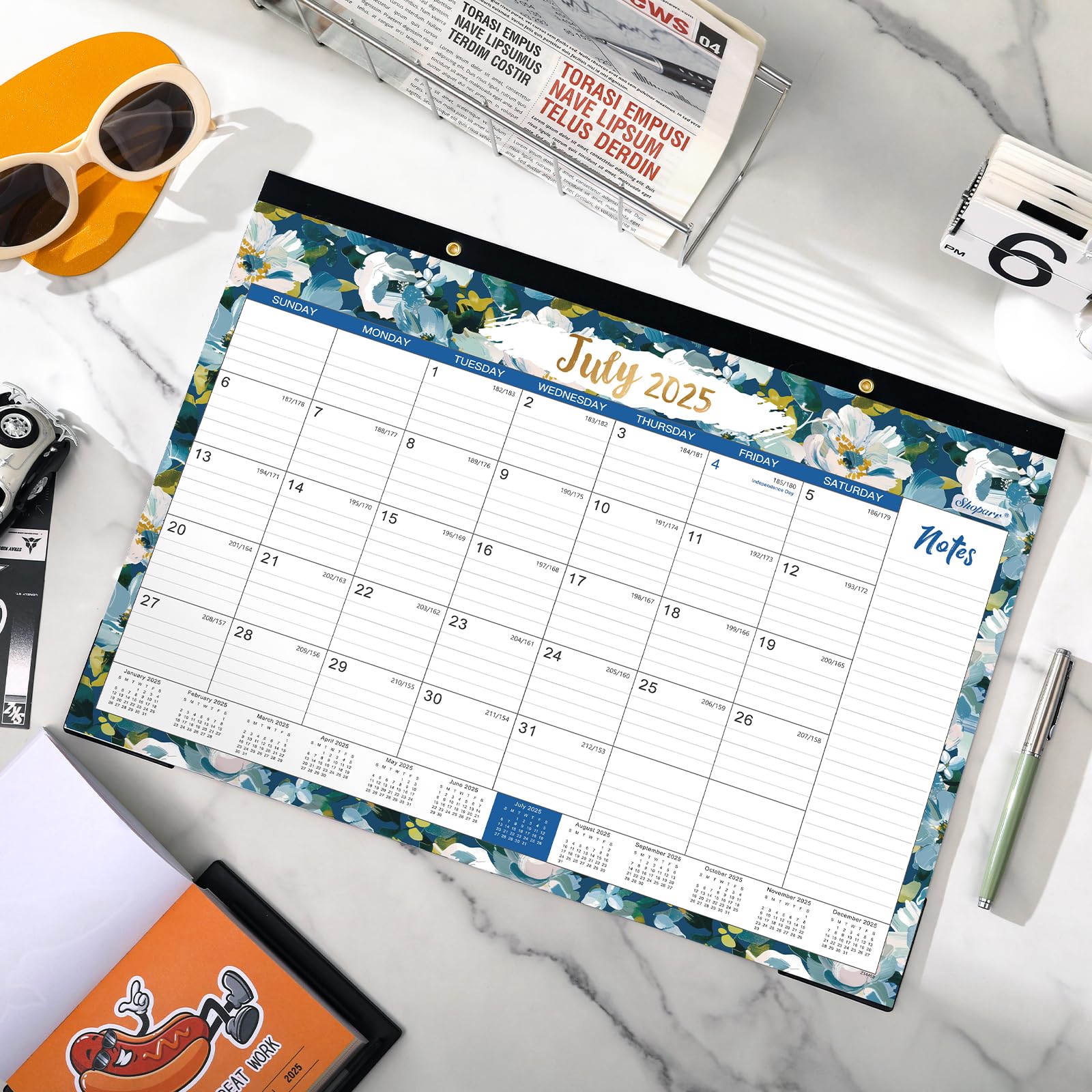 2025-2026 Desk Calendar (July 2025 - December 2026) - 18 Month Large Office Calendar with Corner Protectors & Reference Calendars - Floral Design Home & Office Planner (17