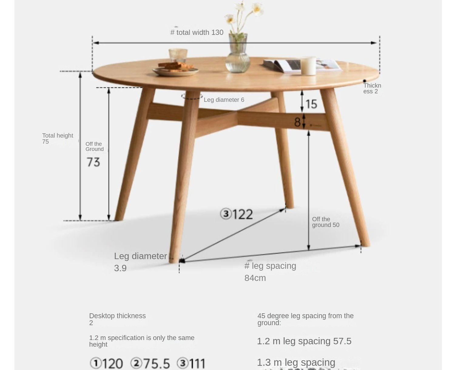 Solid Oak Wood Round Dining Table - Natural Finish, Durable & Stylish for Kitchen, Dining Room, or Outdoor Patio Use