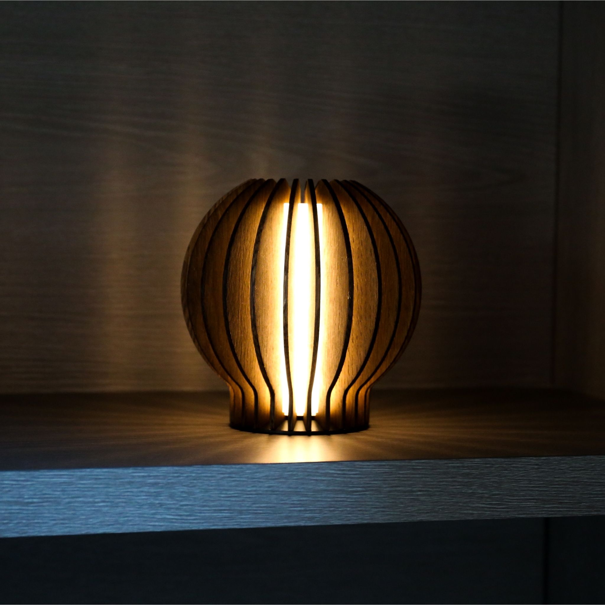 EVA SOLO Rechargeable LED Table Lamp - Round Smoked Oak Design, Dimmable & Portable for Bedroom, Living Room, Office Decor